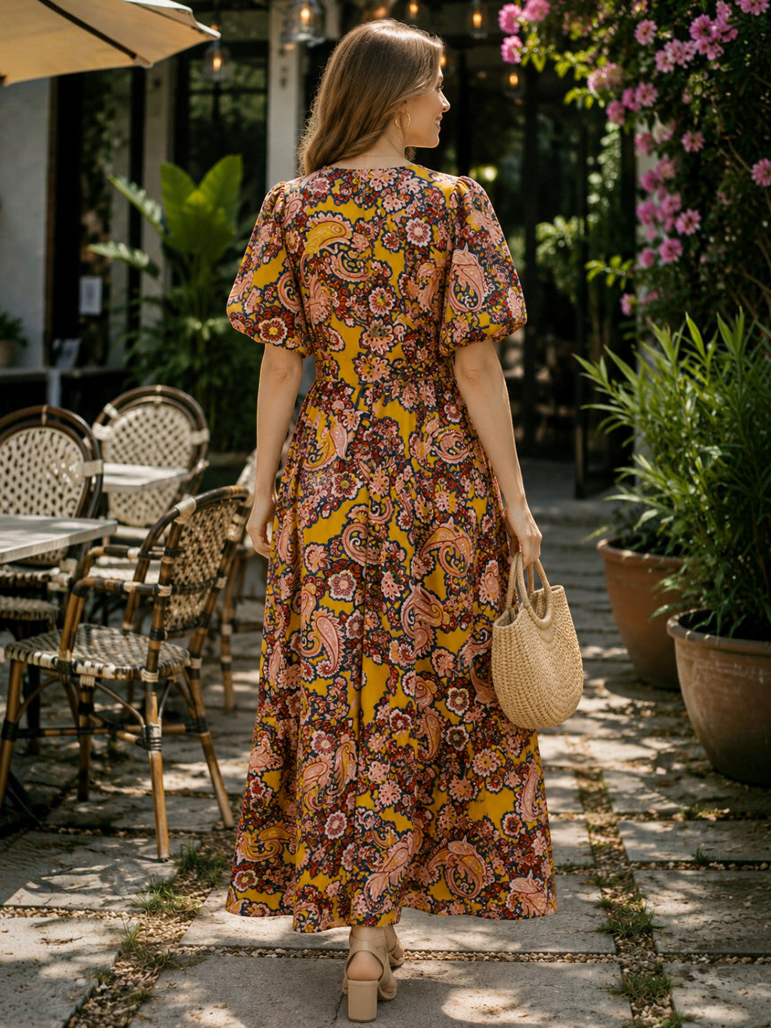 Women Yellow Floral Print Viscose Dress Oxolloxo