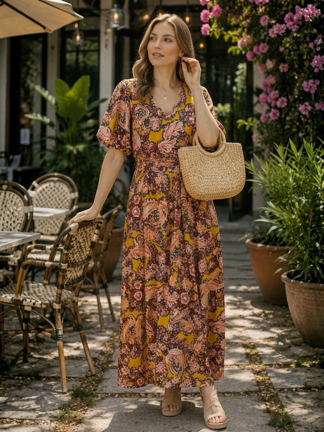 Women Yellow Floral Print Viscose Dress Oxolloxo