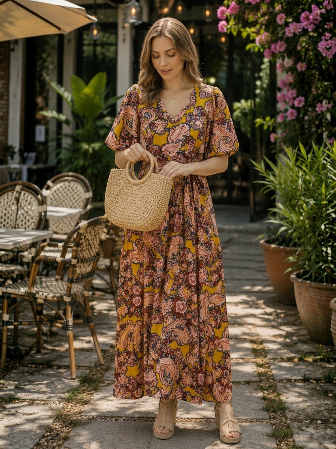 Women Yellow Floral Print Viscose Dress Oxolloxo