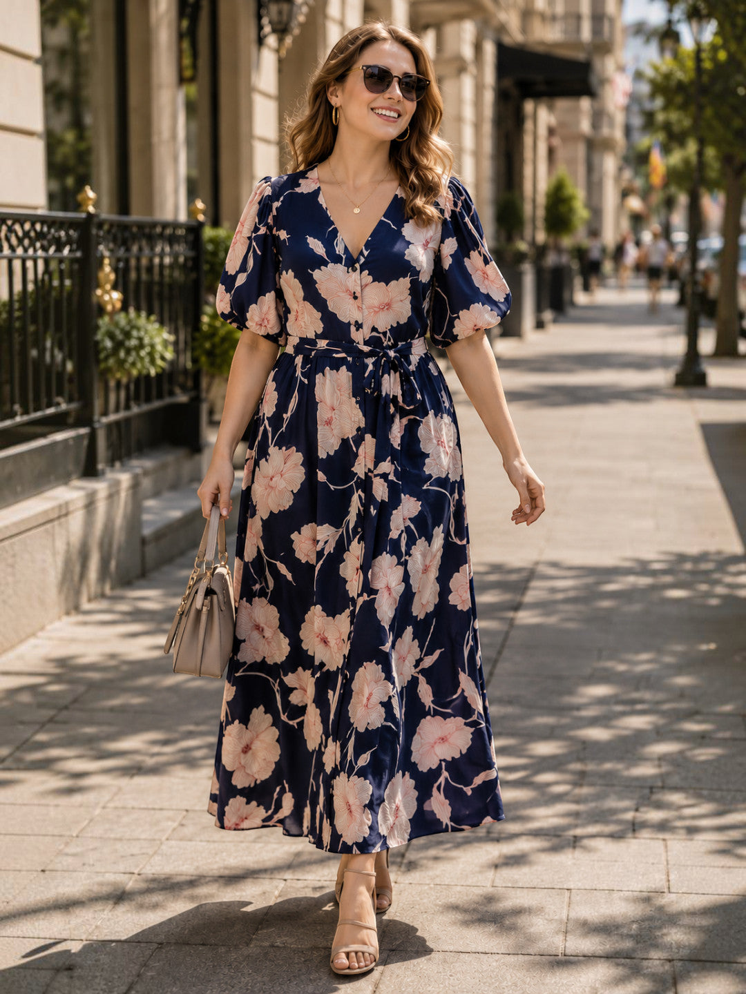 Women Blue Floral Print Viscose Dress Oxolloxo