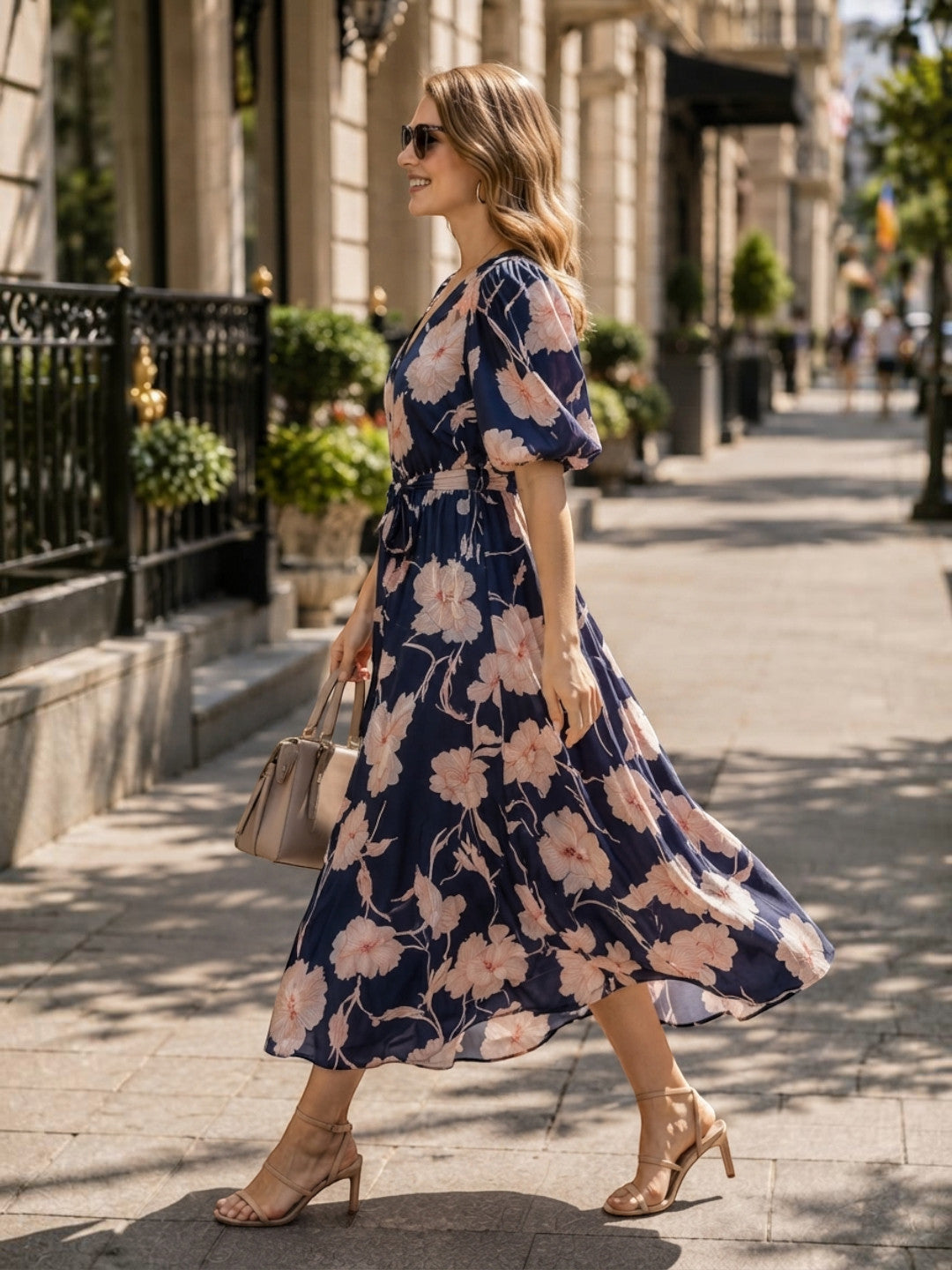 Women Blue Floral Print Viscose Dress Oxolloxo