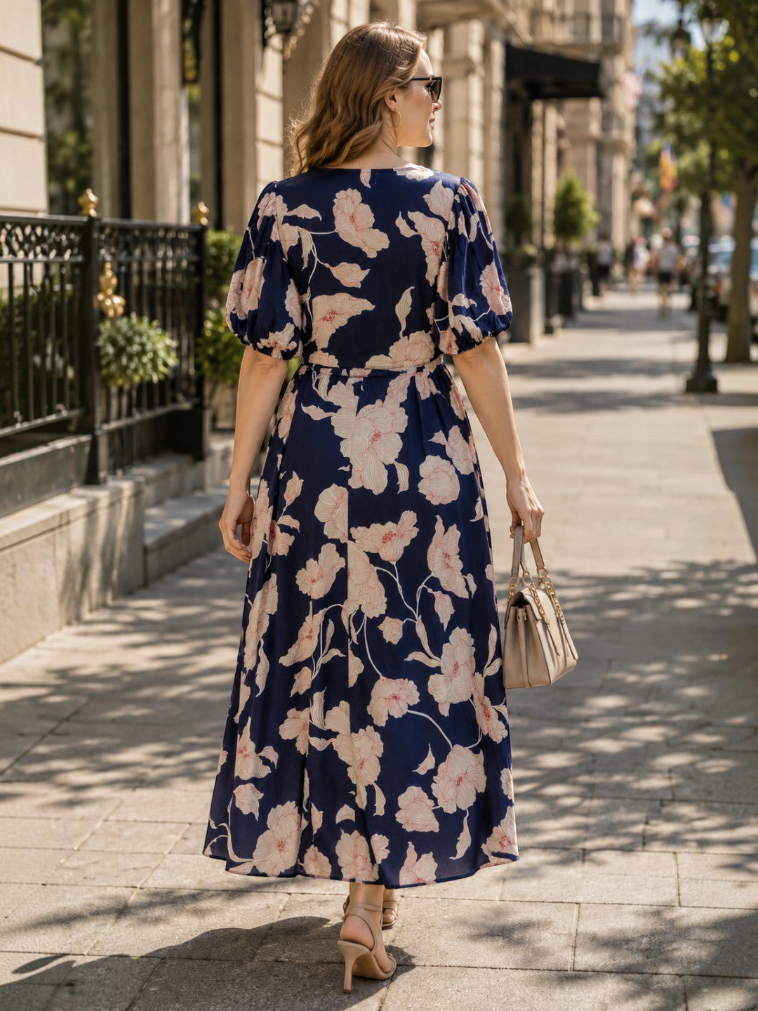Women Blue Floral Print Viscose Dress Oxolloxo