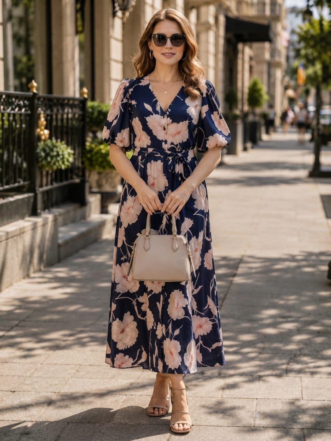 Women Blue Floral Print Viscose Dress Oxolloxo