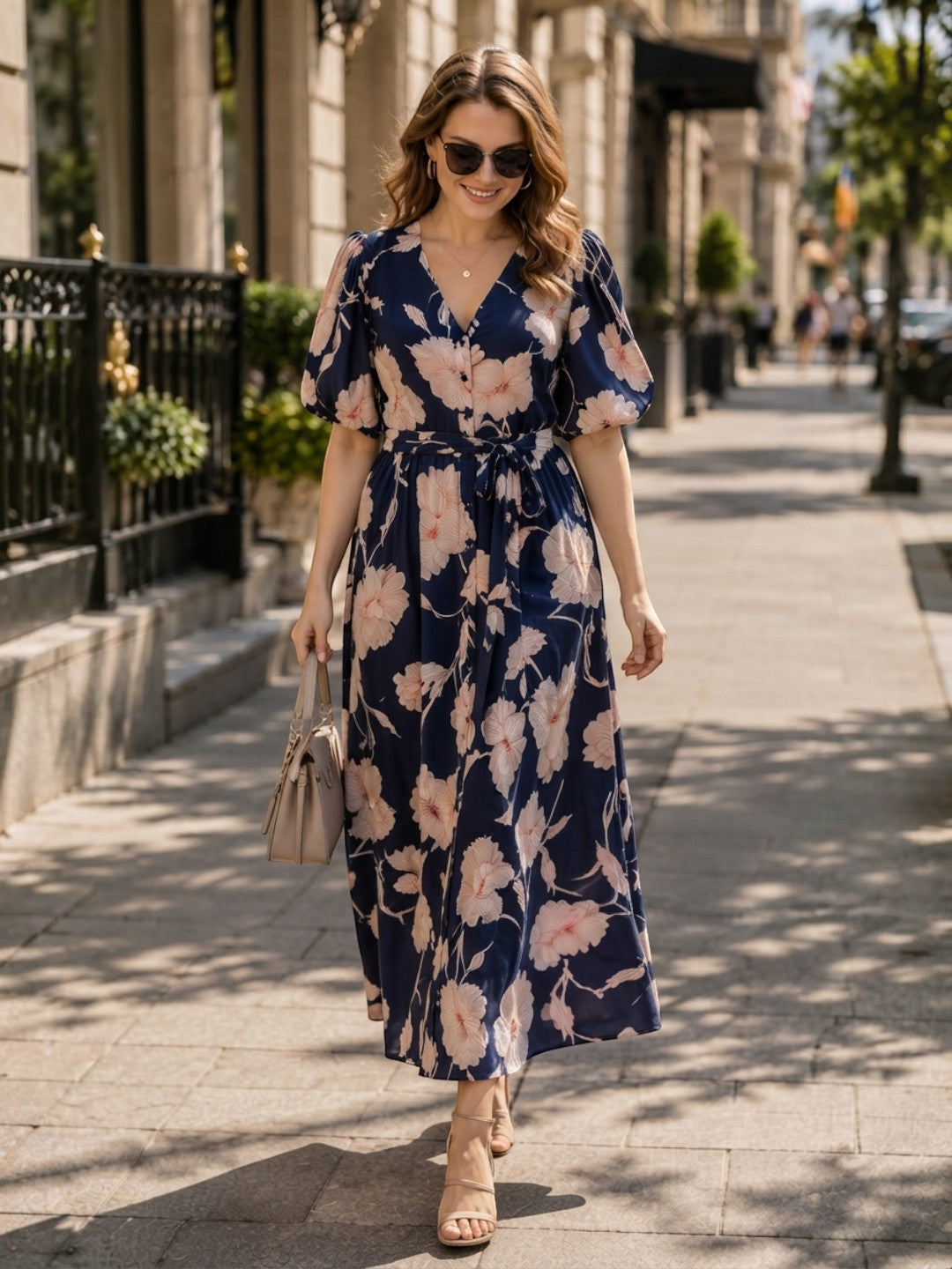 Women Blue Floral Print Viscose Dress Oxolloxo