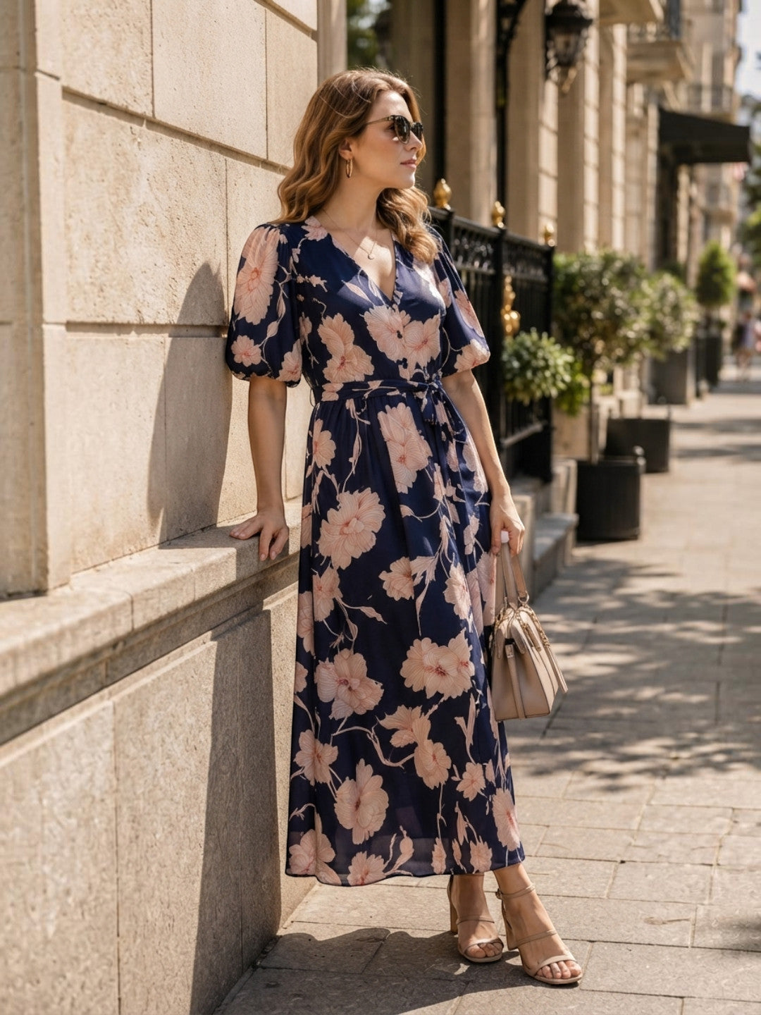 Women Blue Floral Print Viscose Dress Oxolloxo