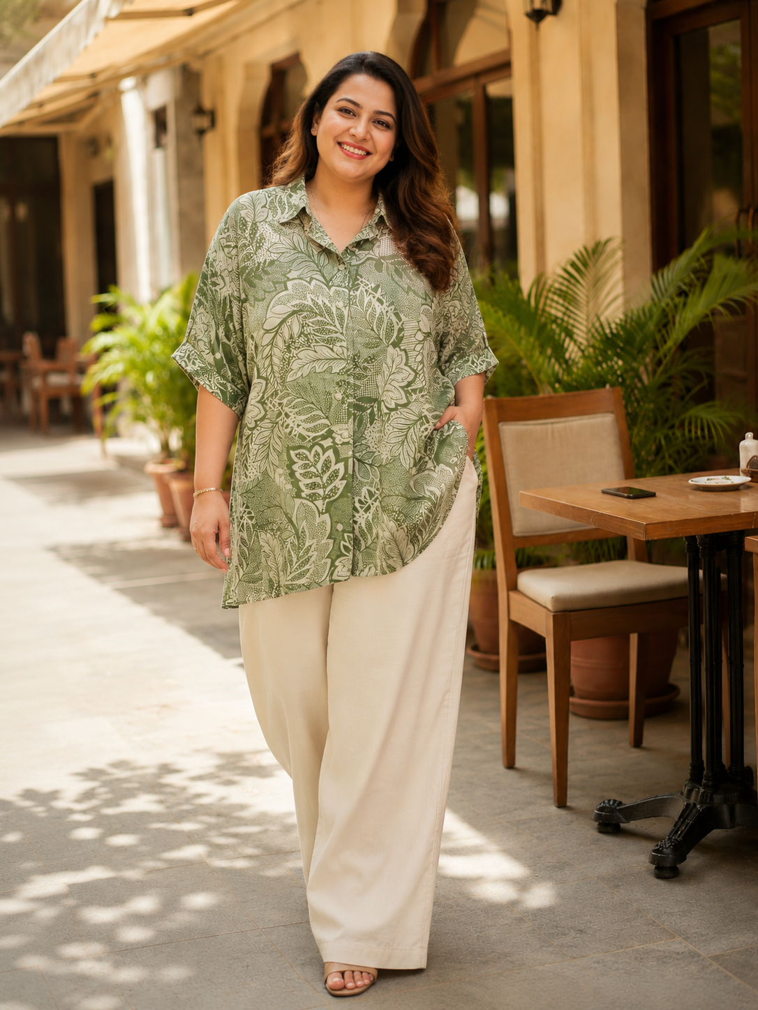 Plus Size Green Floral Print Shirt