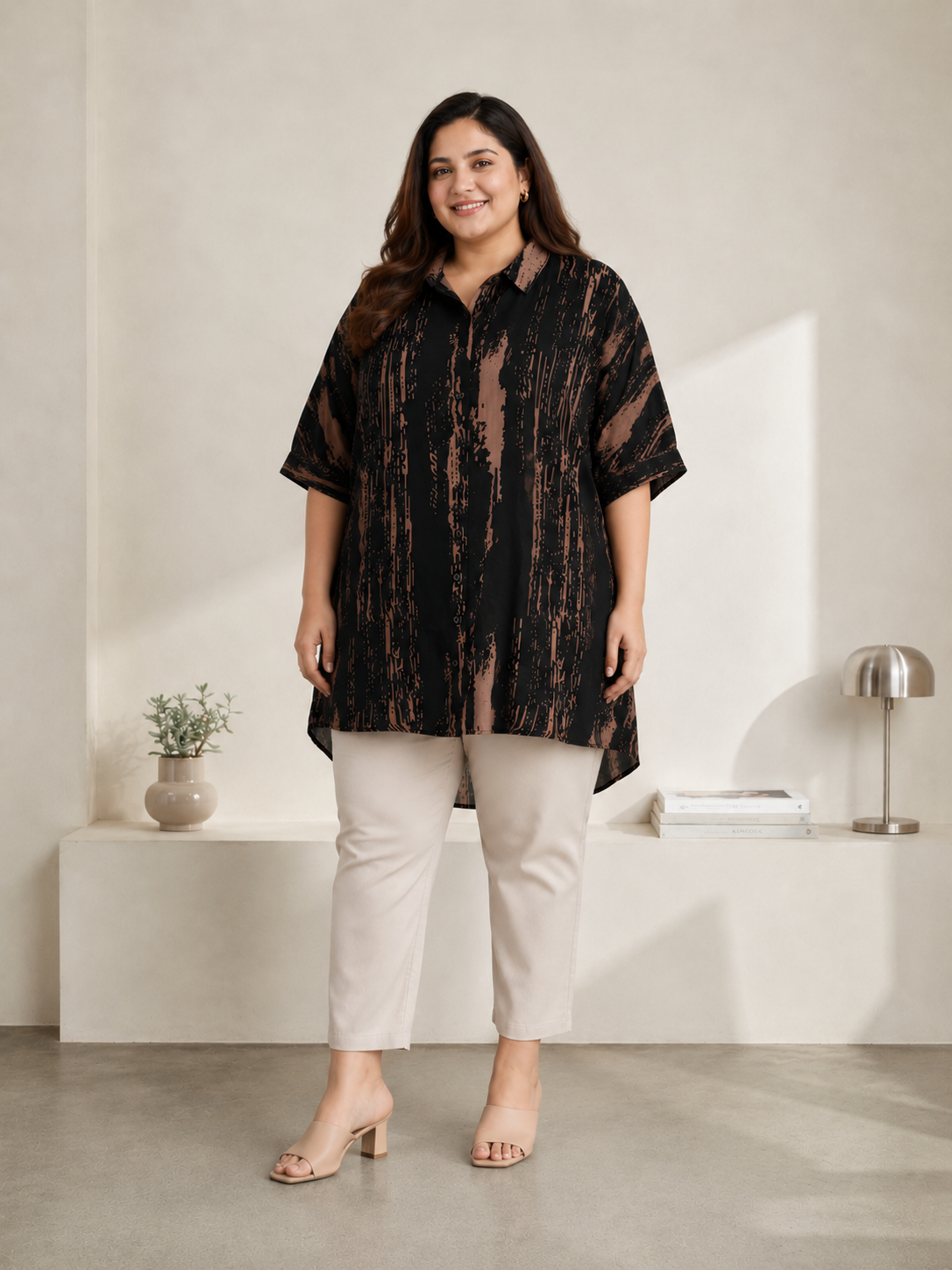 Plus Size Black Abstract Print Shirt