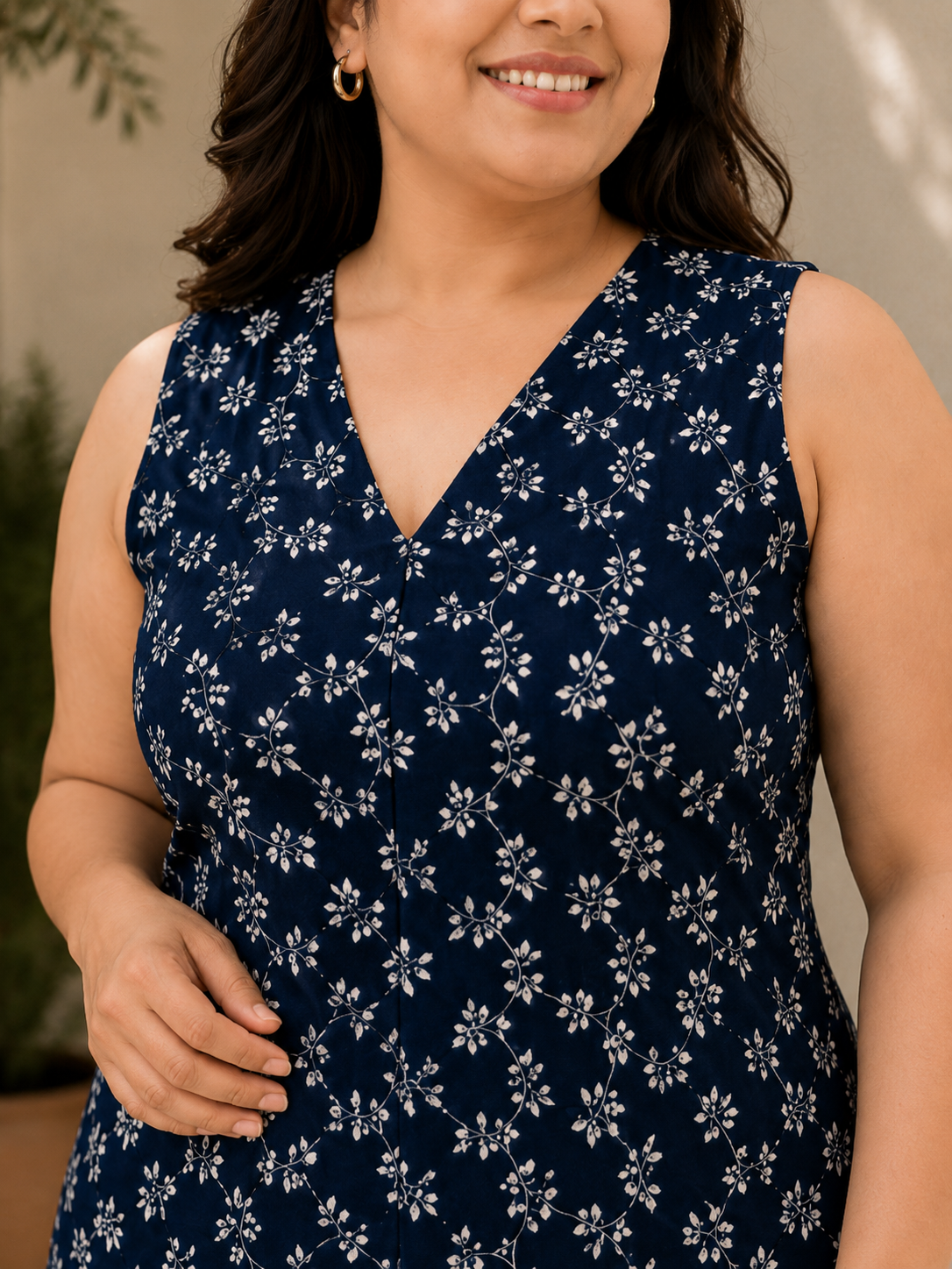 Women Plus Size Blue Floral Print Embroidery Cotton Top- Pre Order