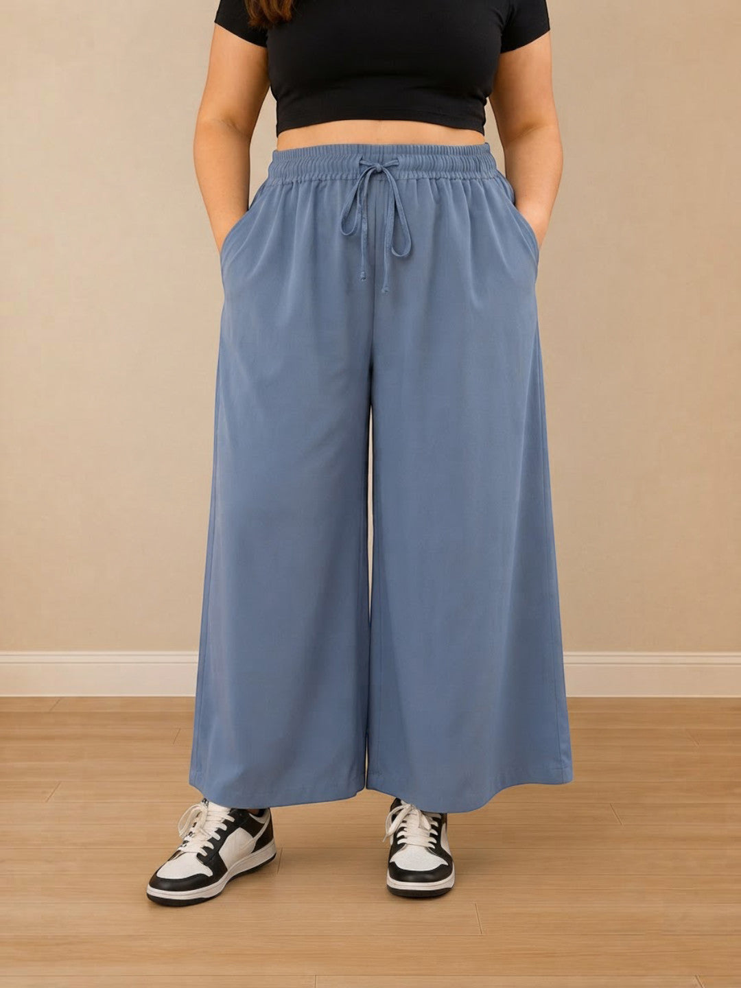 Women Plus Size Blue Culottes Oxolloxo