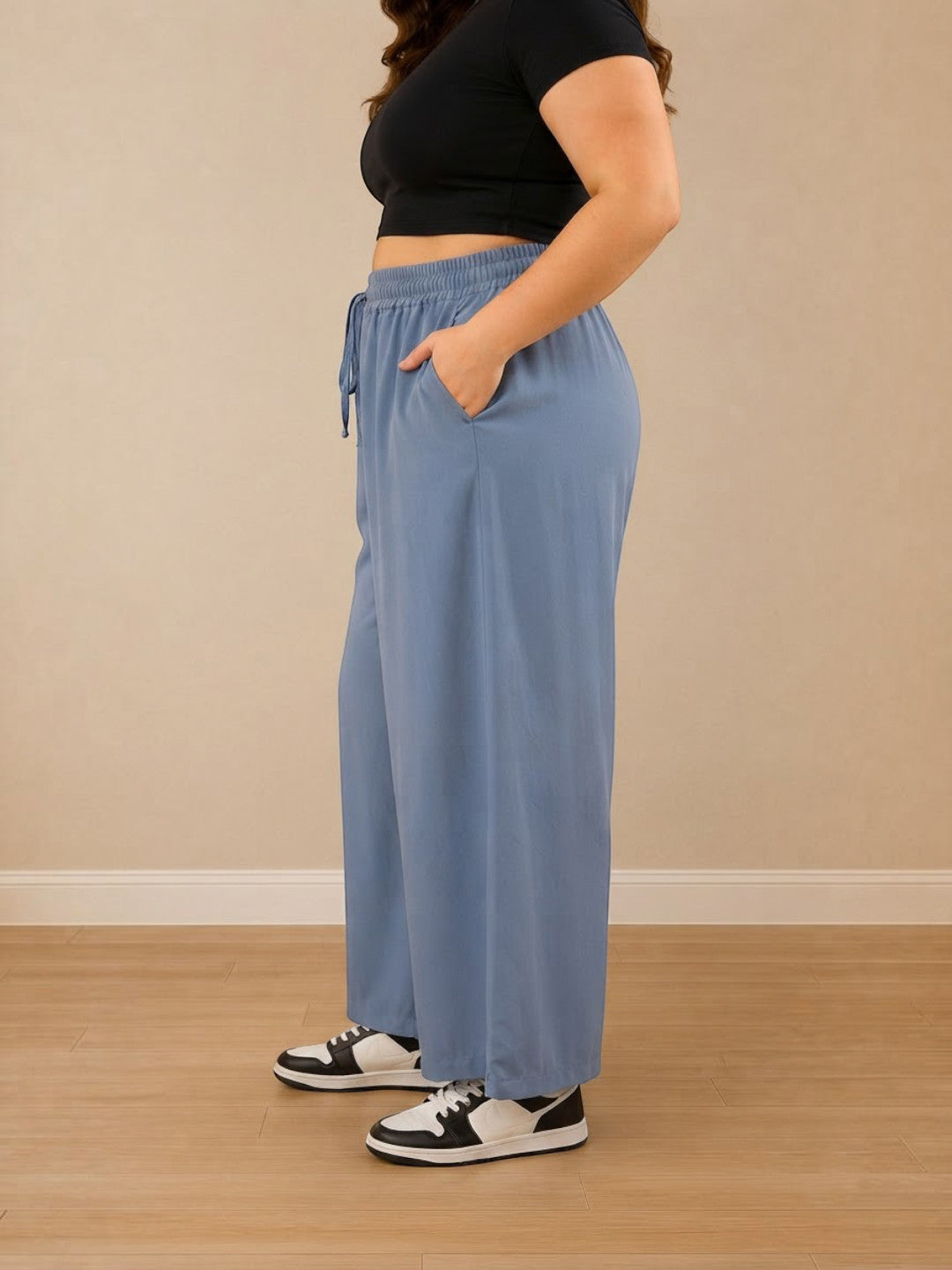 Women Plus Size Blue Culottes Oxolloxo