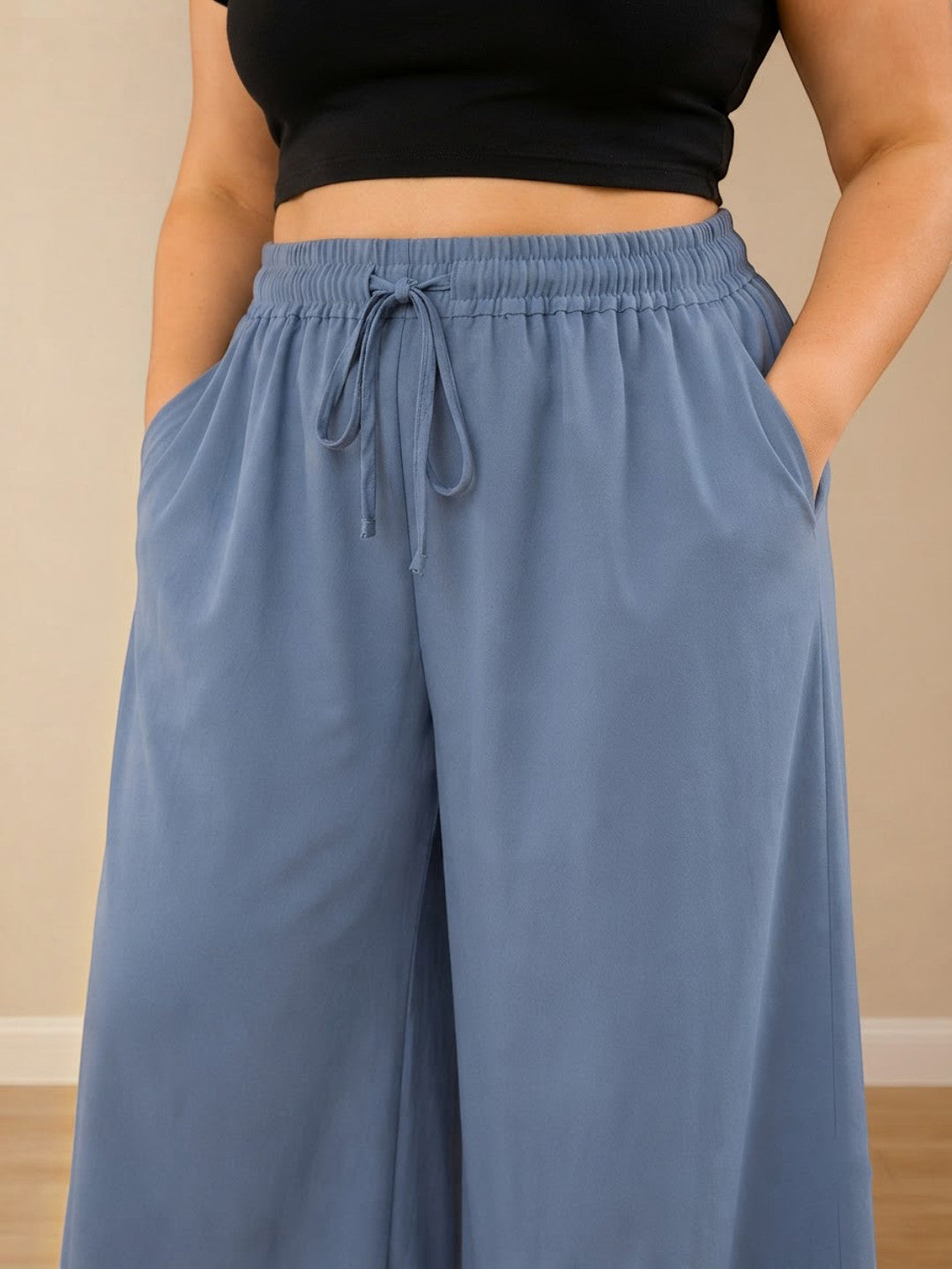 Women Plus Size Blue Culottes Oxolloxo
