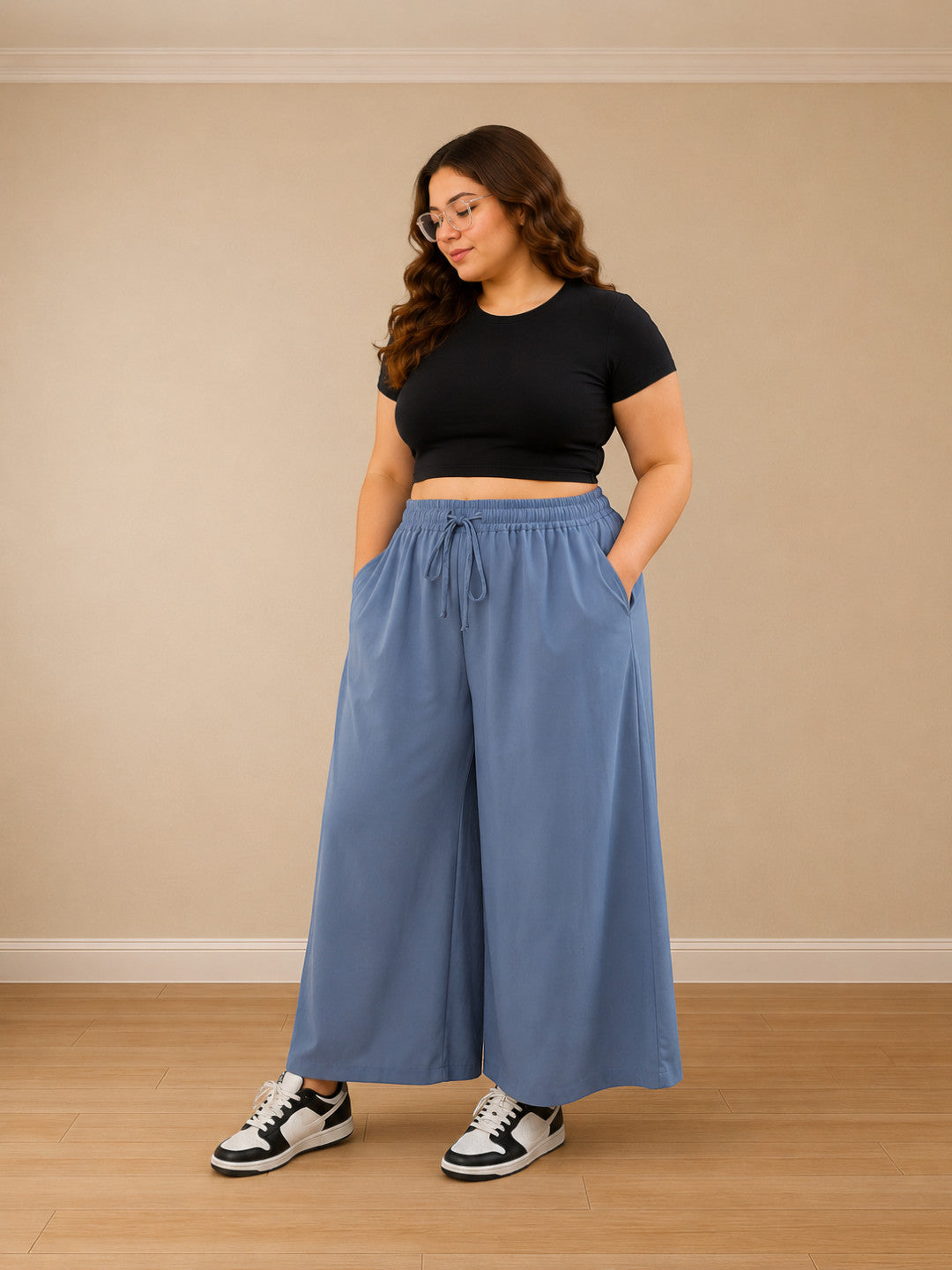 Women Plus Size Blue Culottes Oxolloxo