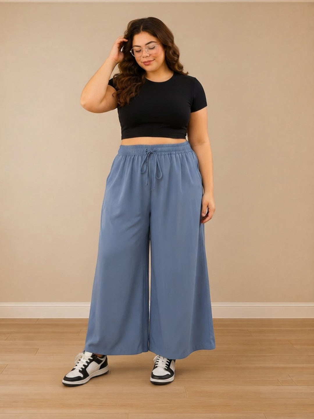 Women Plus Size Blue Culottes Oxolloxo
