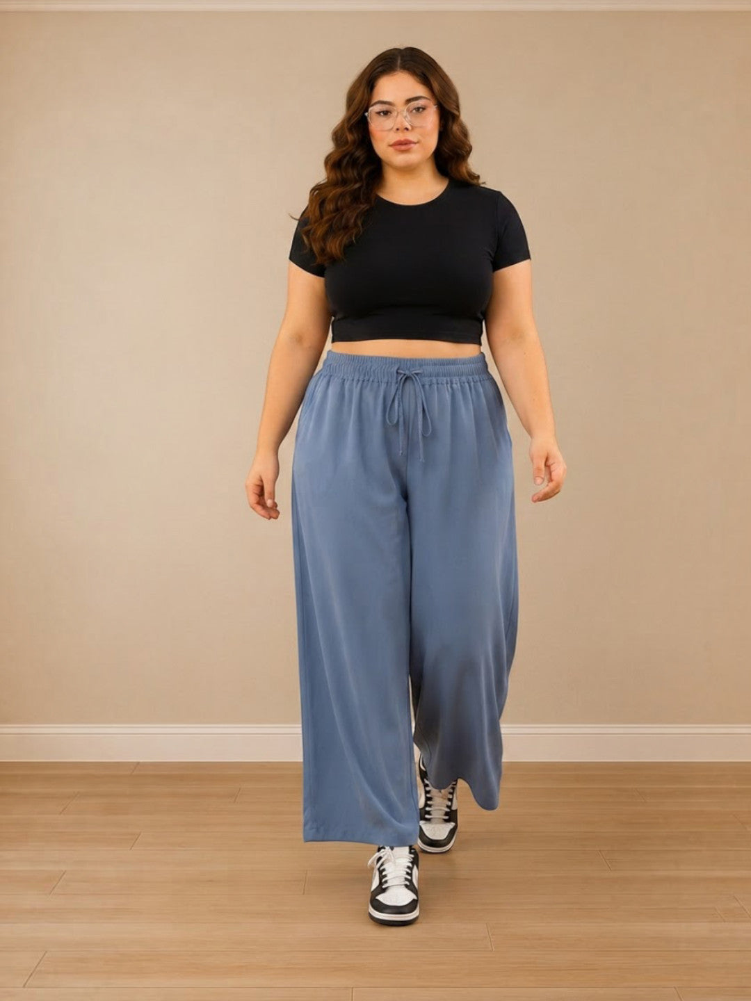Women Plus Size Blue Culottes Oxolloxo