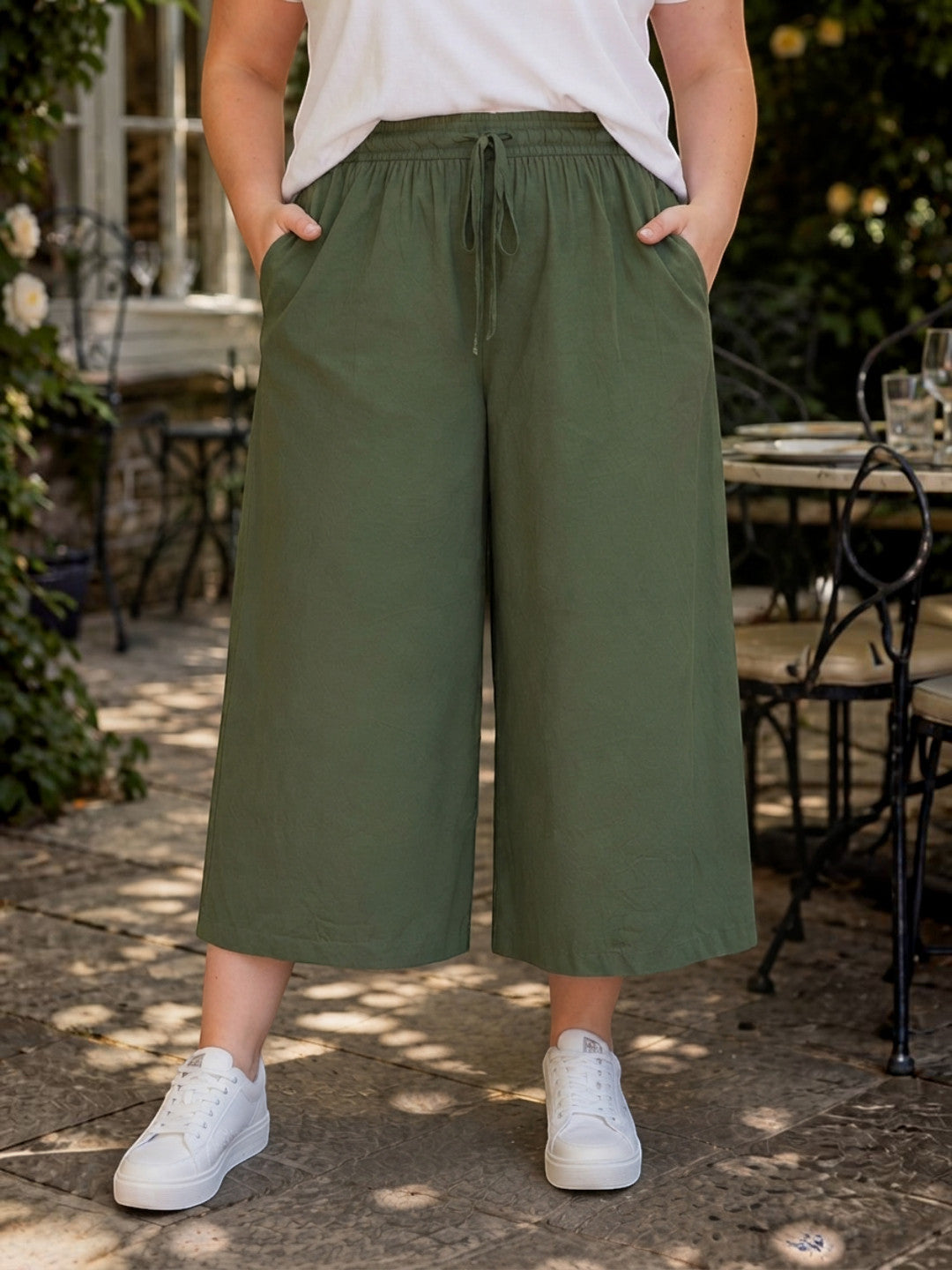 Women Plus Size Khaki Viscose Culottes Oxolloxo