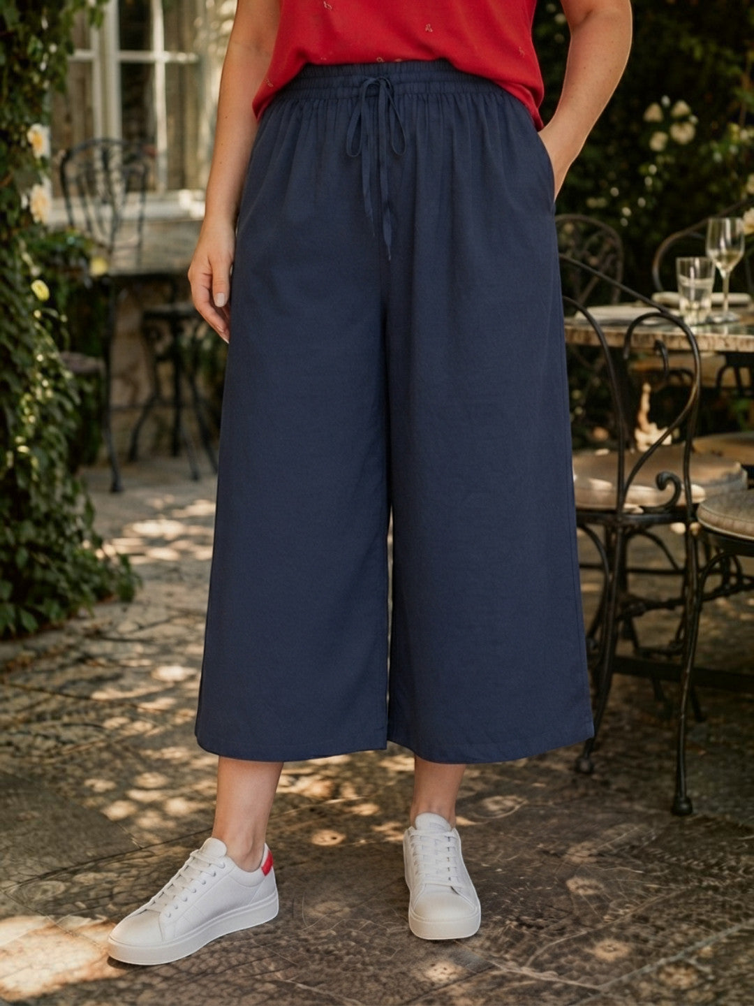Women Plus Size Navy Viscose Culottes Oxolloxo