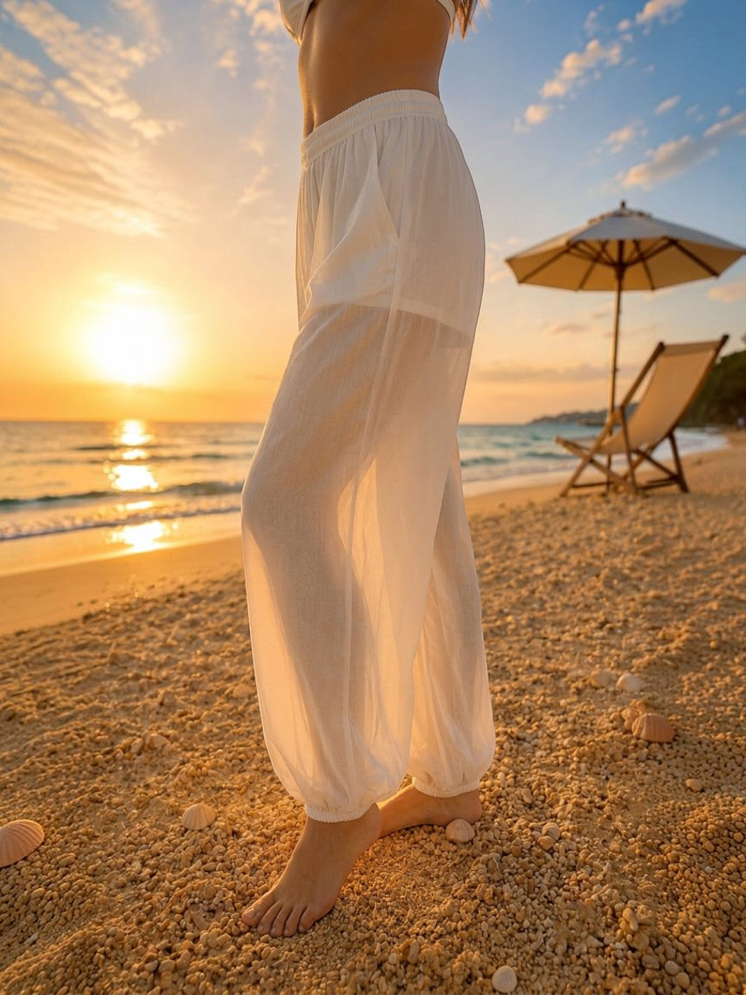 Women White Beachwear Pant Oxolloxo