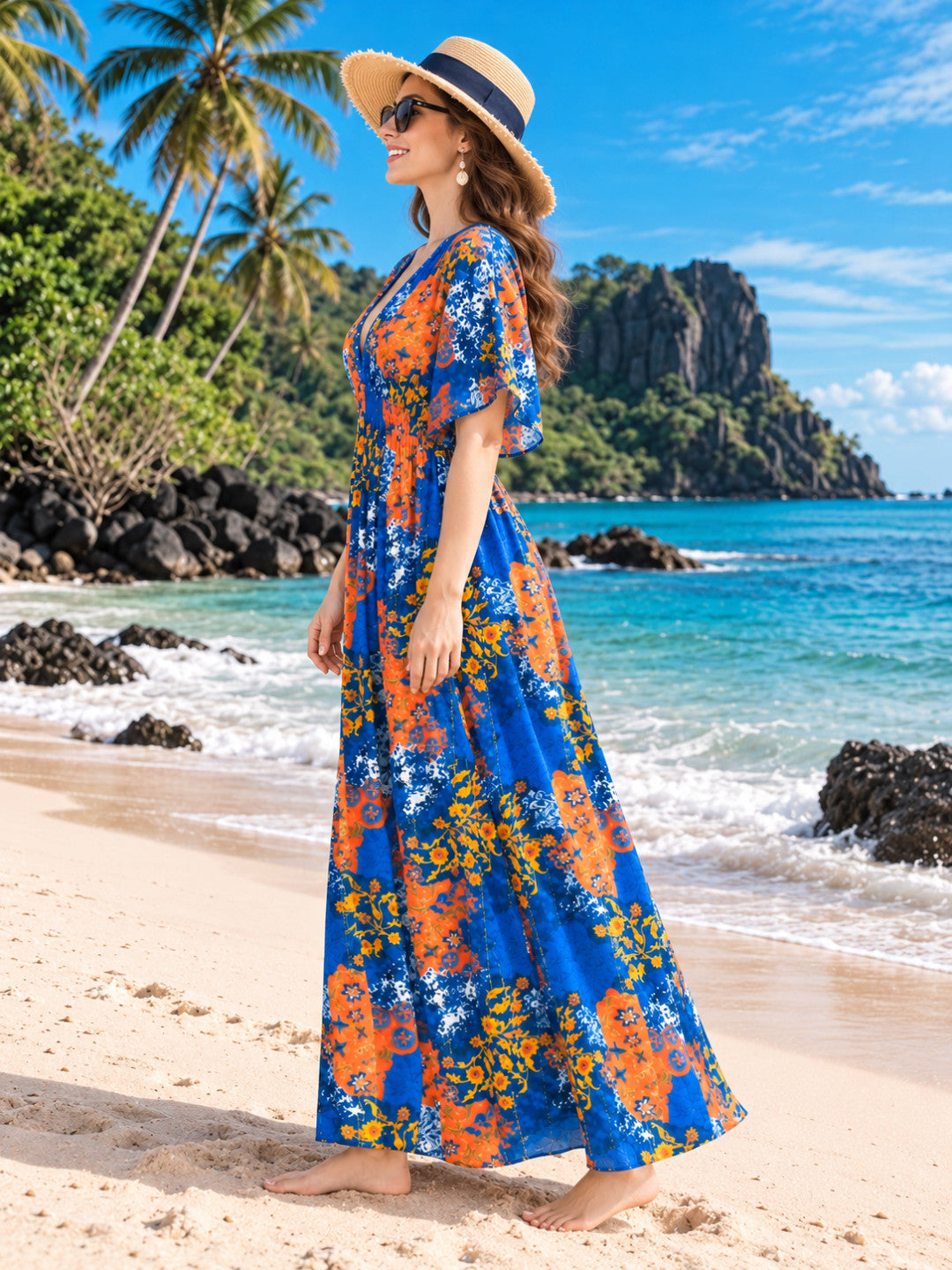 Multicolor Floral Print Rayon Maxi Beach Kaftan Cover Up for Women by Oxolloxo - image 2