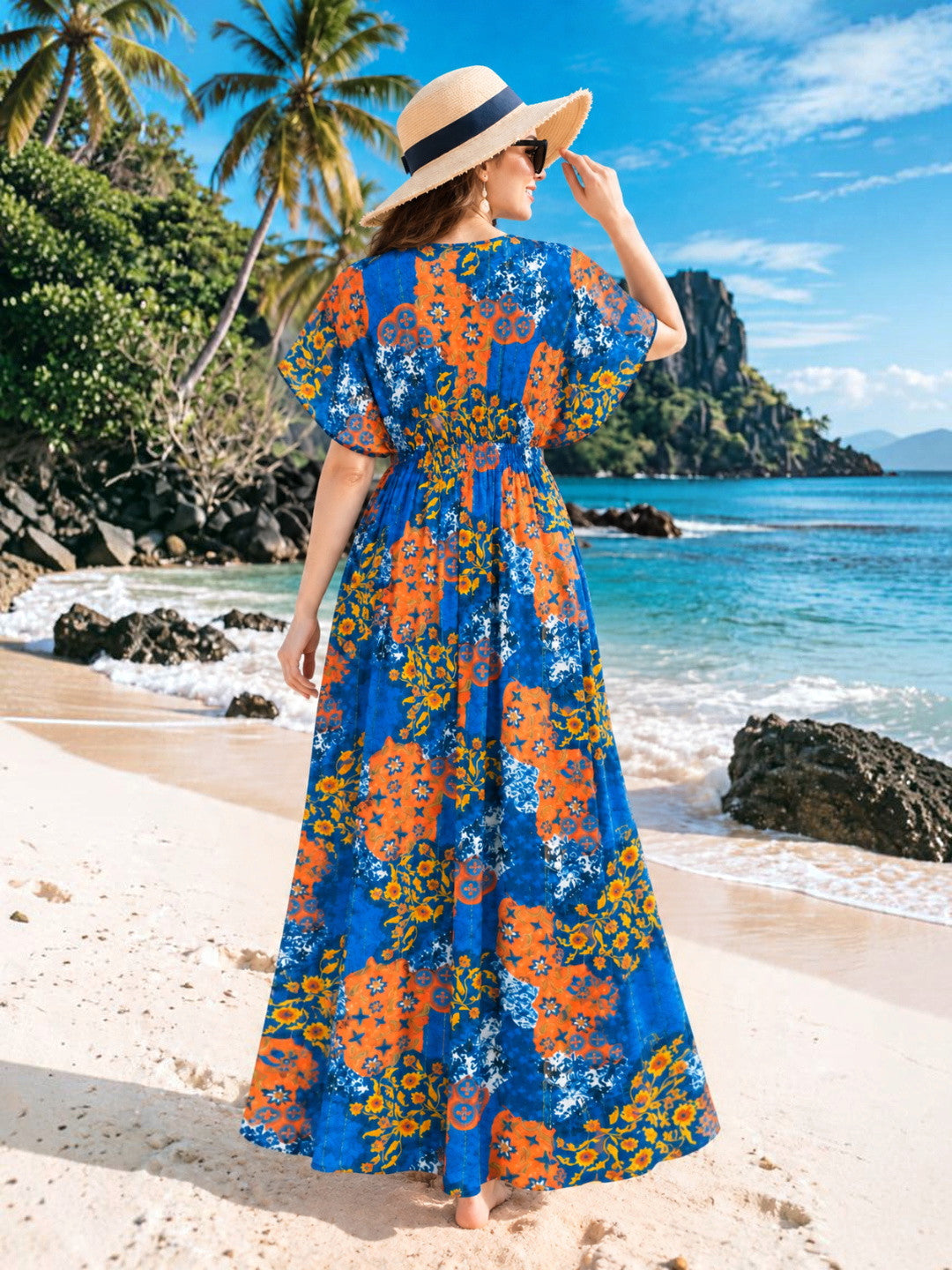 Multicolor Floral Print Rayon Maxi Beach Kaftan Cover Up for Women by Oxolloxo - image 3