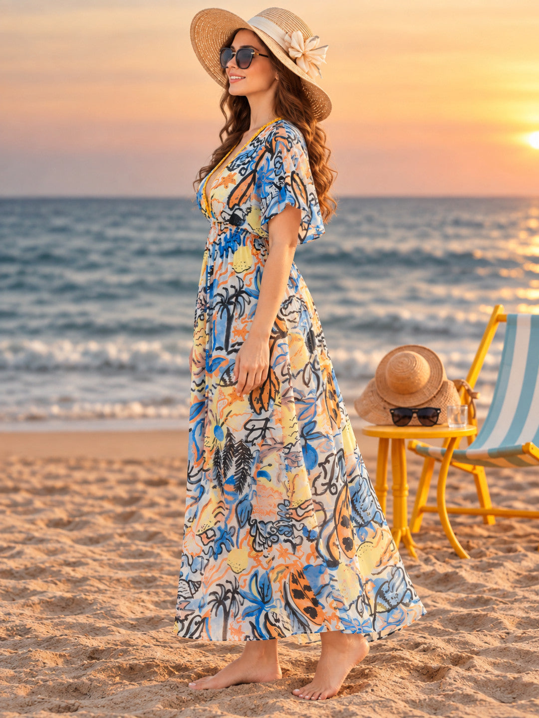 Multicolor Floral Print Poly Voile Maxi Beach Kaftan Cover Up for Women by Oxolloxo - image 2