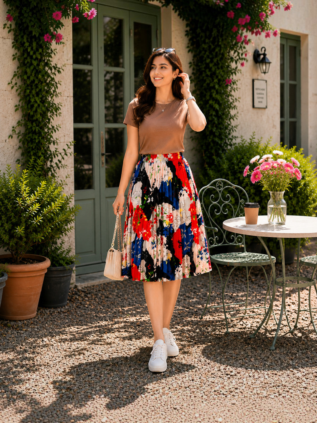 Women Multicolor Floral Pleated Skirt