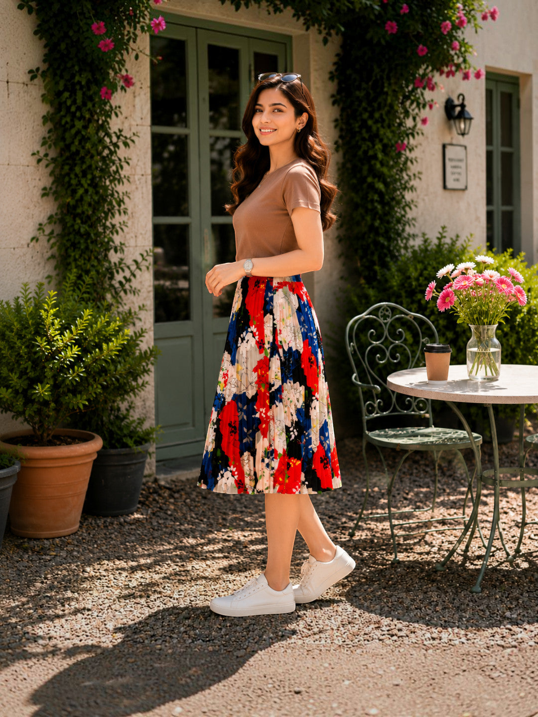 Women Multicolor Floral Pleated Skirt