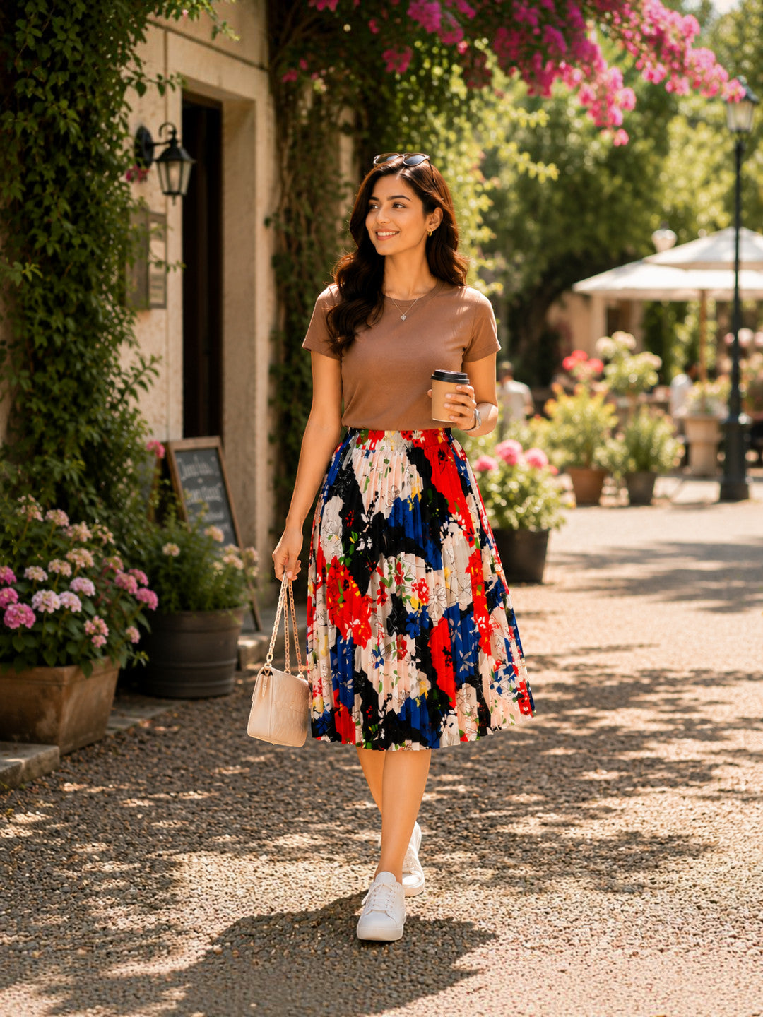 Women Multicolor Floral Pleated Skirt