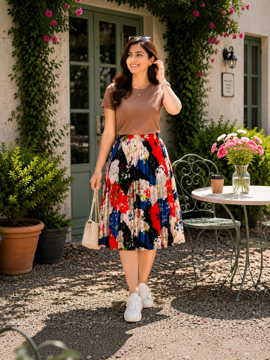 Women Multicolor Floral Pleated Skirt