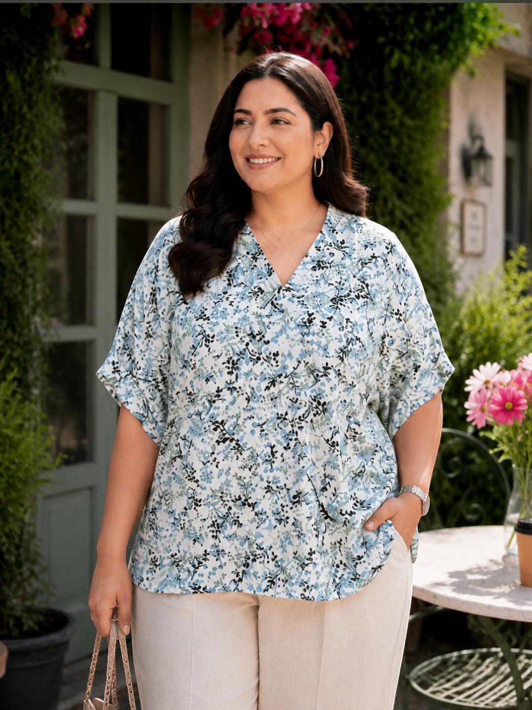 Women Plus Size Multicolor Floral Print Top - Pre Order