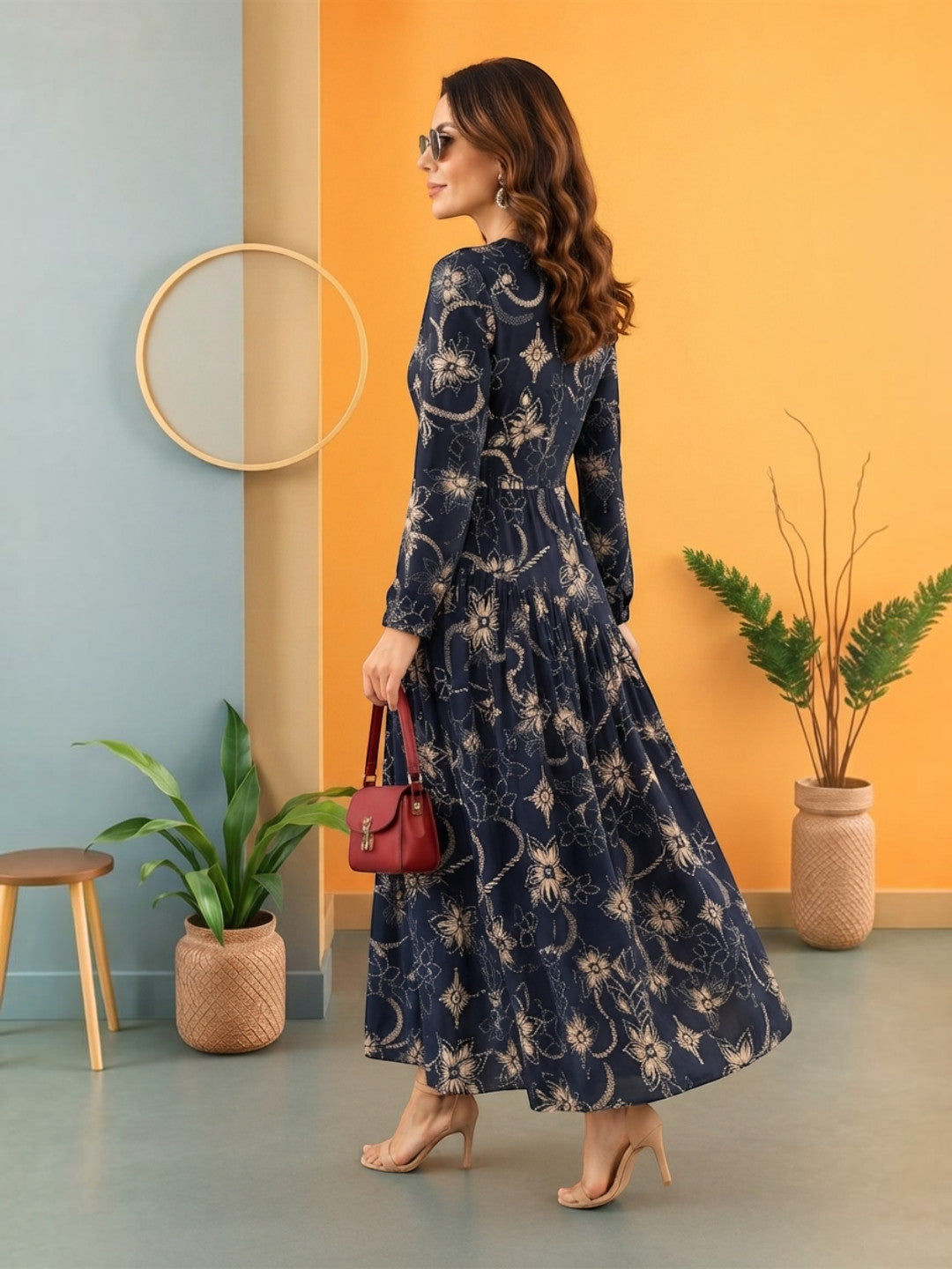 Women Black Floral Print Viscose Dress Oxolloxo