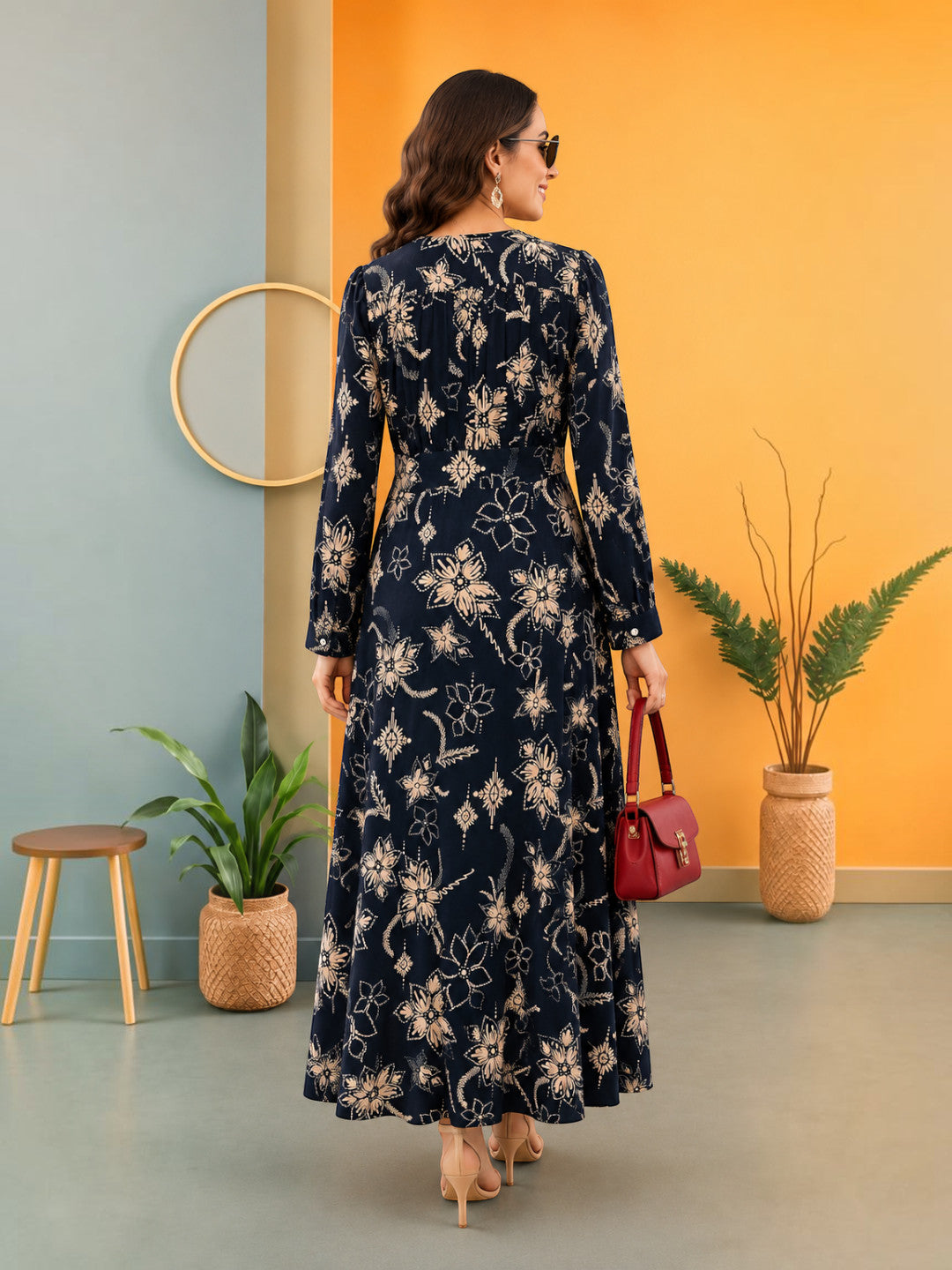 Women Black Floral Print Viscose Dress Oxolloxo