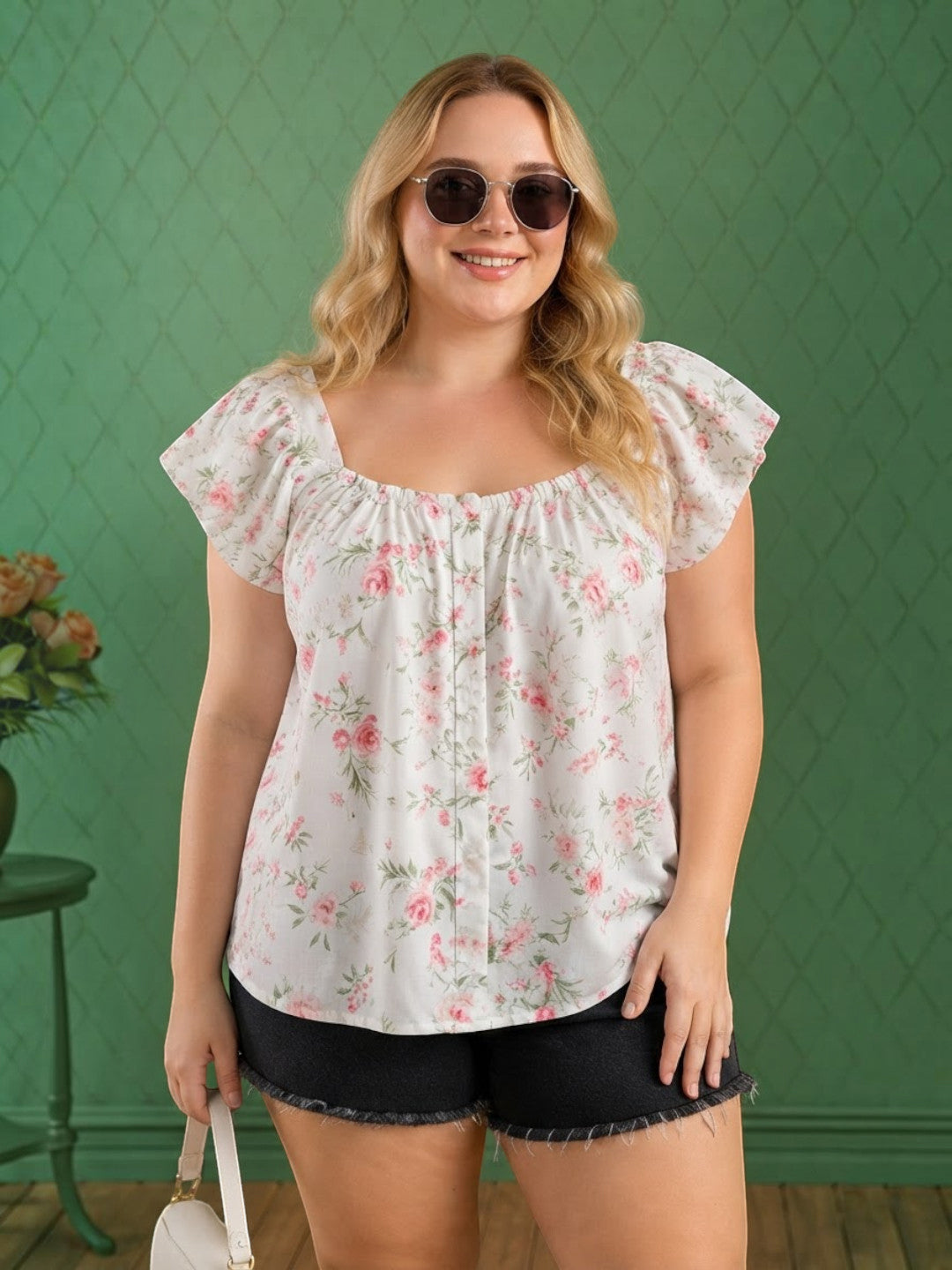Women Plus Size Multicolor Floral Print Viscose Top Oxolloxo