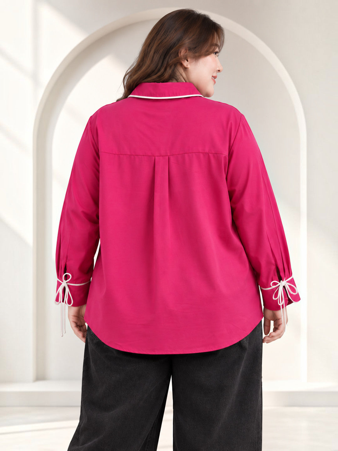Plus size pink solid shirt - side view