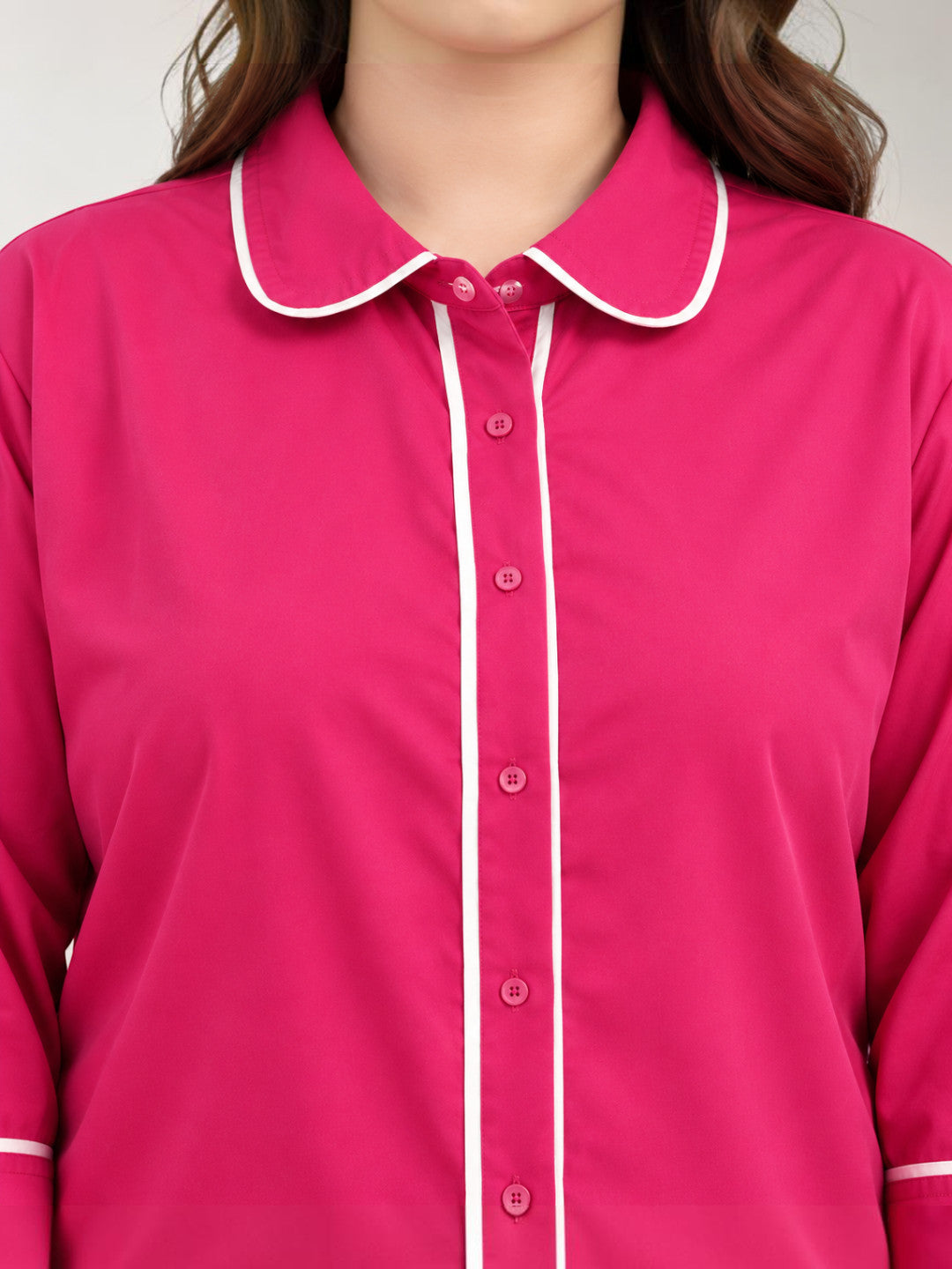 Plus size pink piping shirt - back view