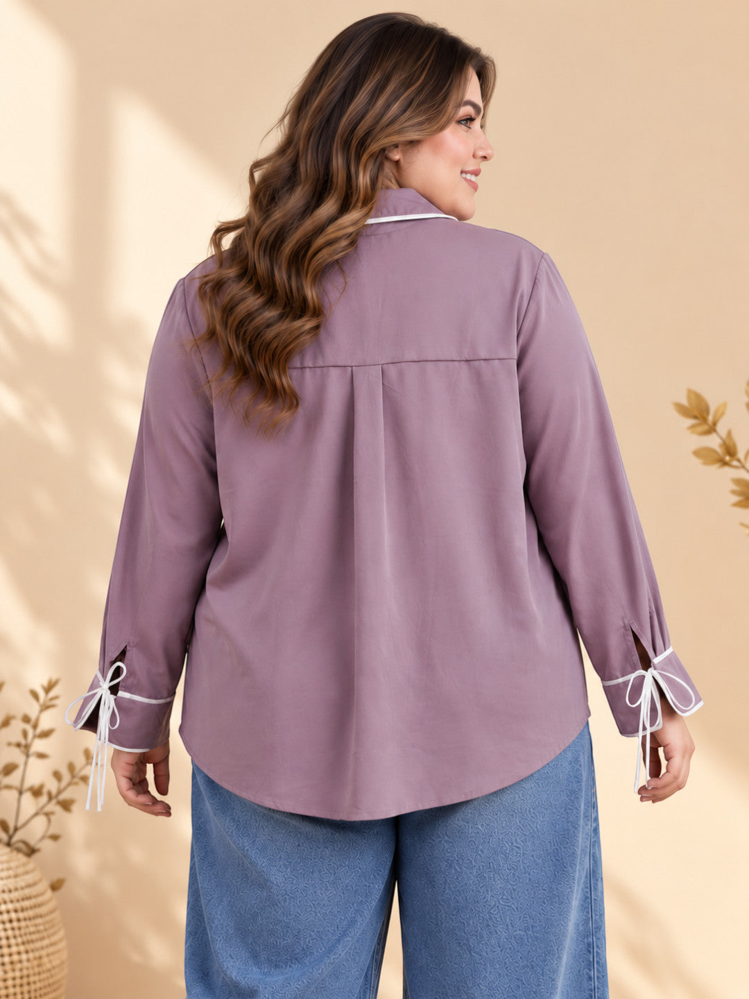 Plus size purple solid shirt - side view