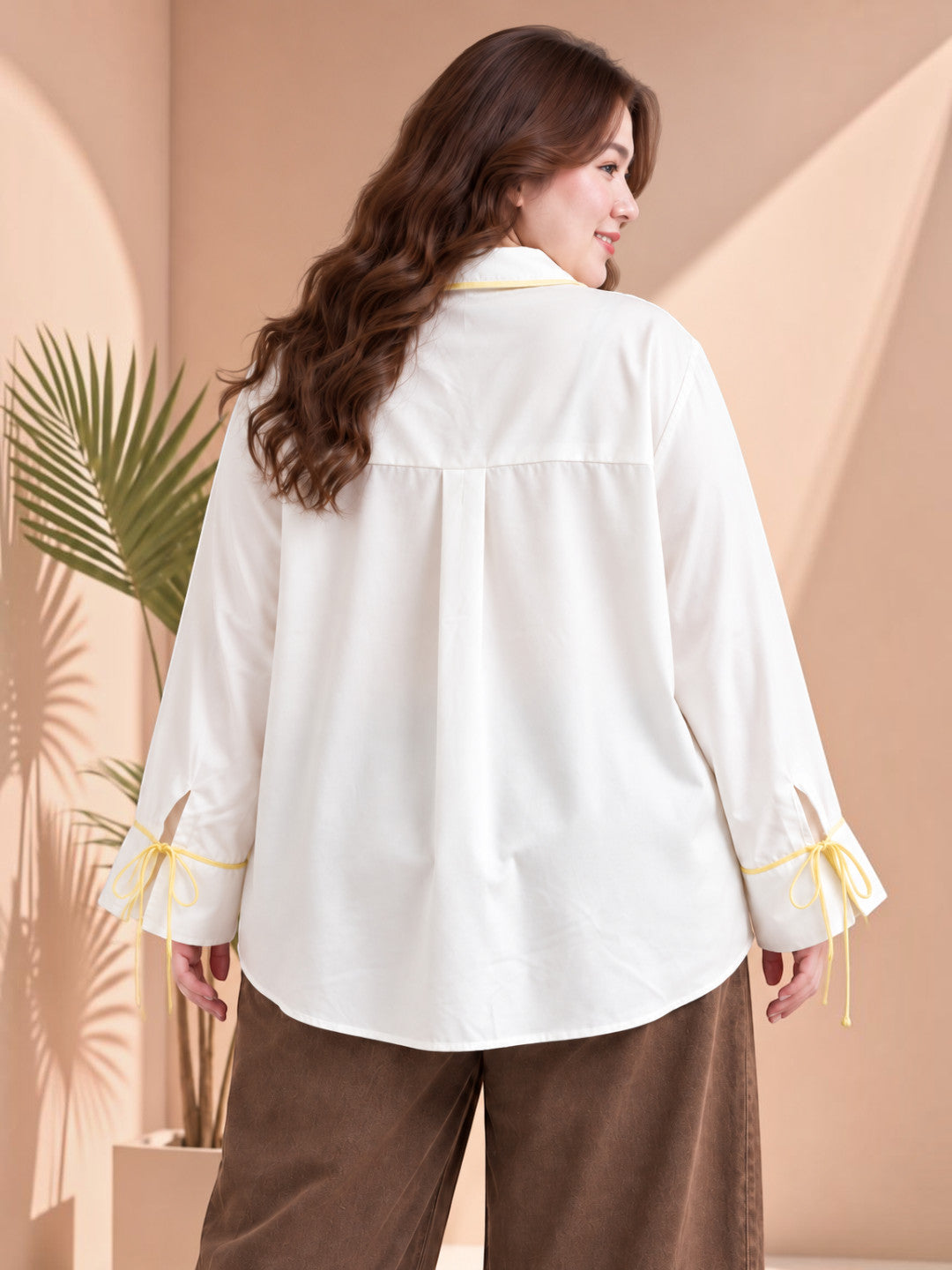 Plus size white solid shirt - side view