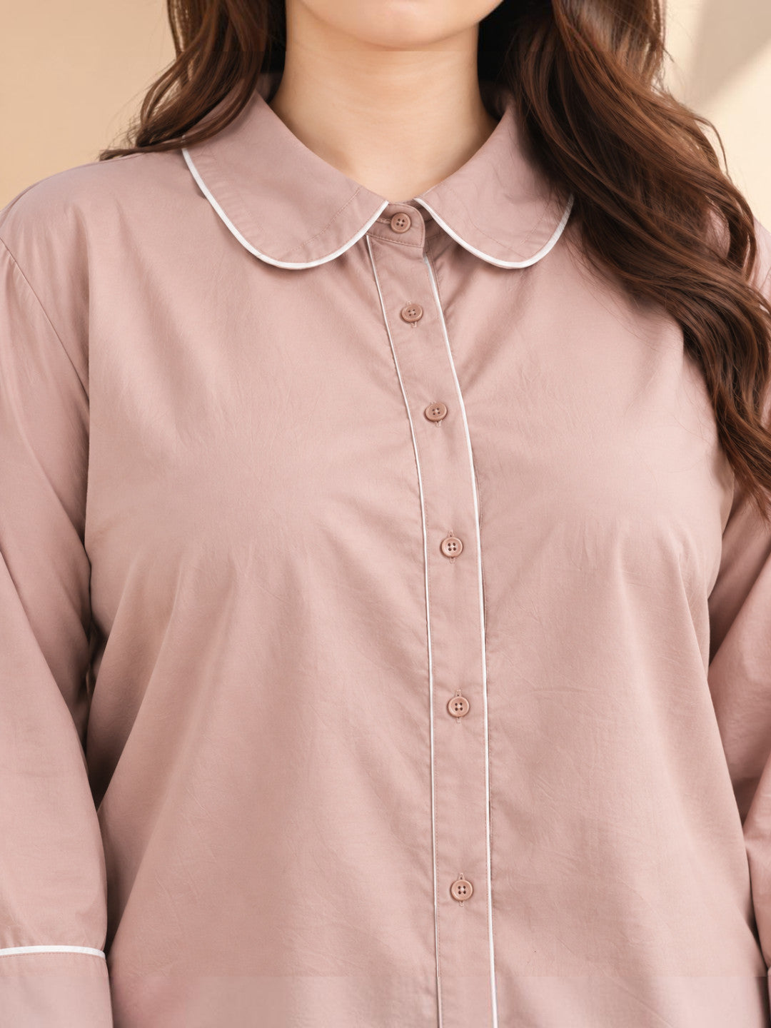 Plus size dusty pink piping shirt - back view