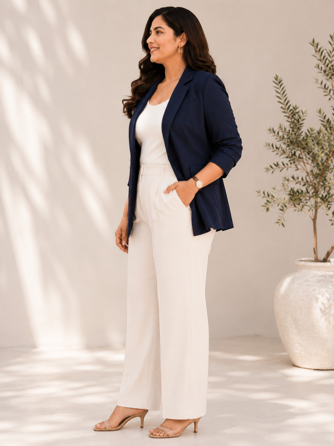 Women Plus Size Blue Blazer