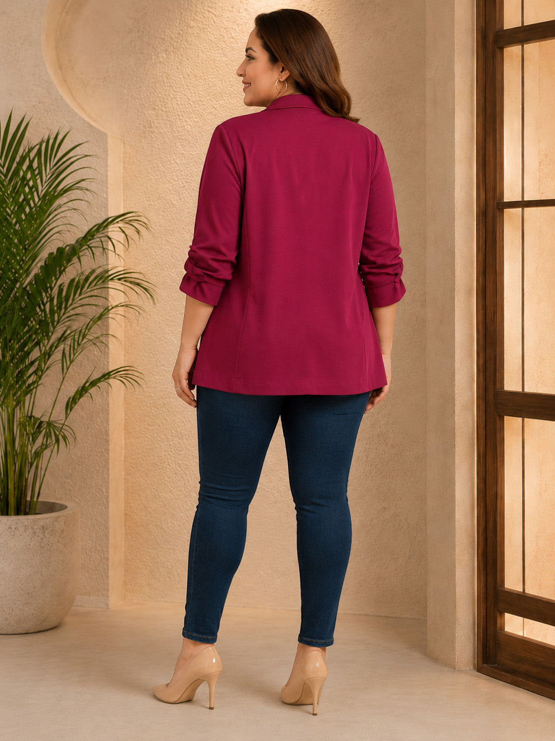 Women Plus Size Maroon Blazer
