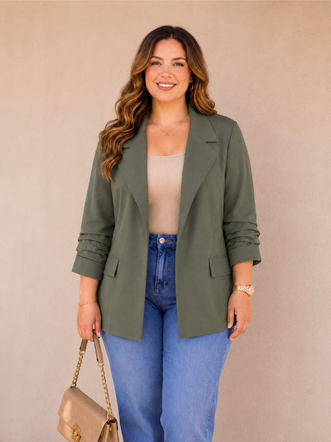 Women Plus Size Khaki Blazer - Pre Order