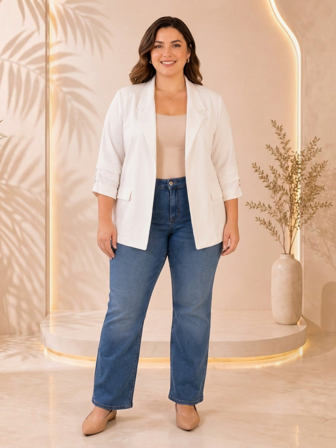 Women White Plus Size Blazer - Pre Order