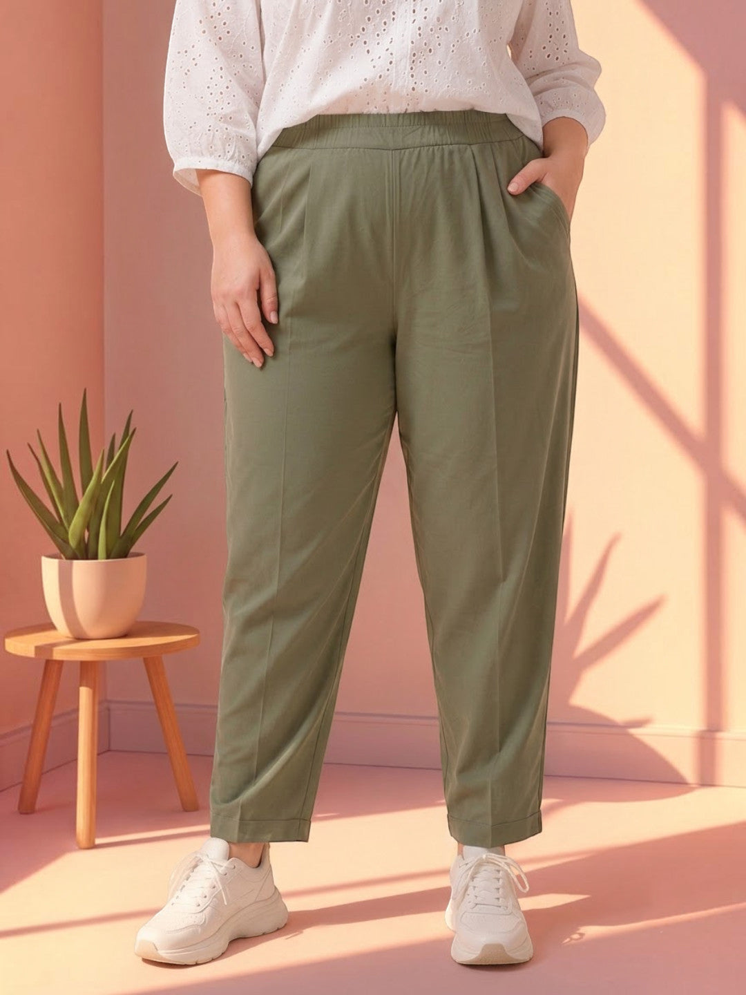 Women Plus Size Khaki Pant Oxolloxo