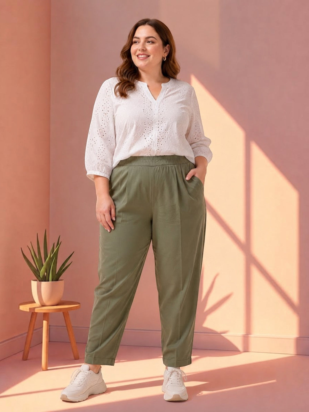 Women Plus Size Khaki Pant Oxolloxo