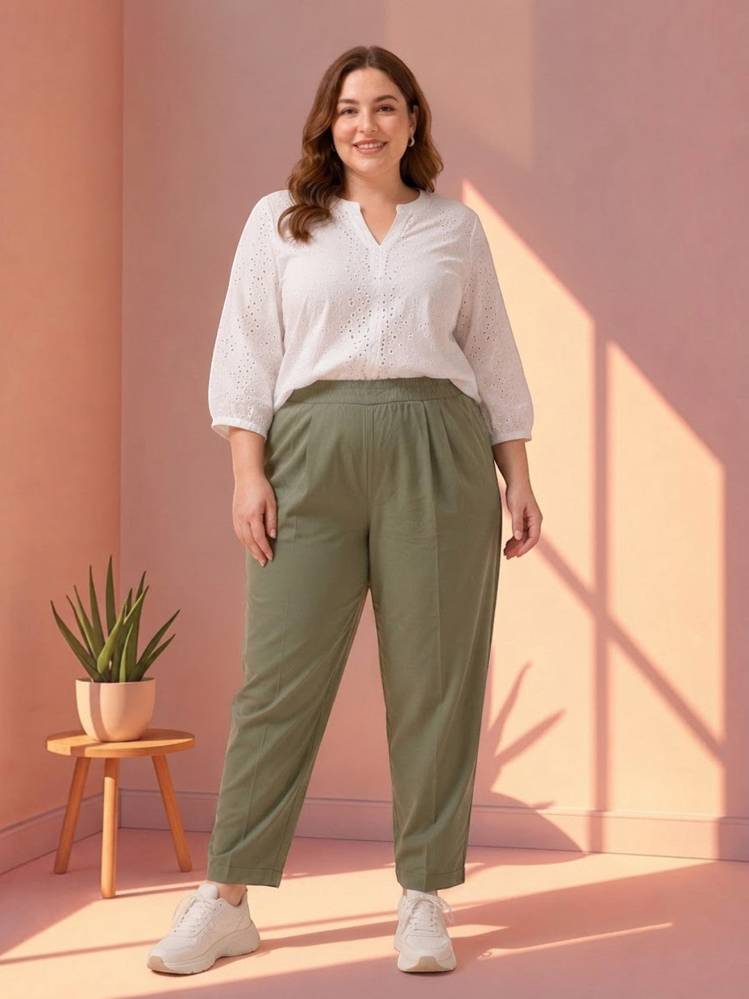 Women Plus Size Khaki Pant Oxolloxo