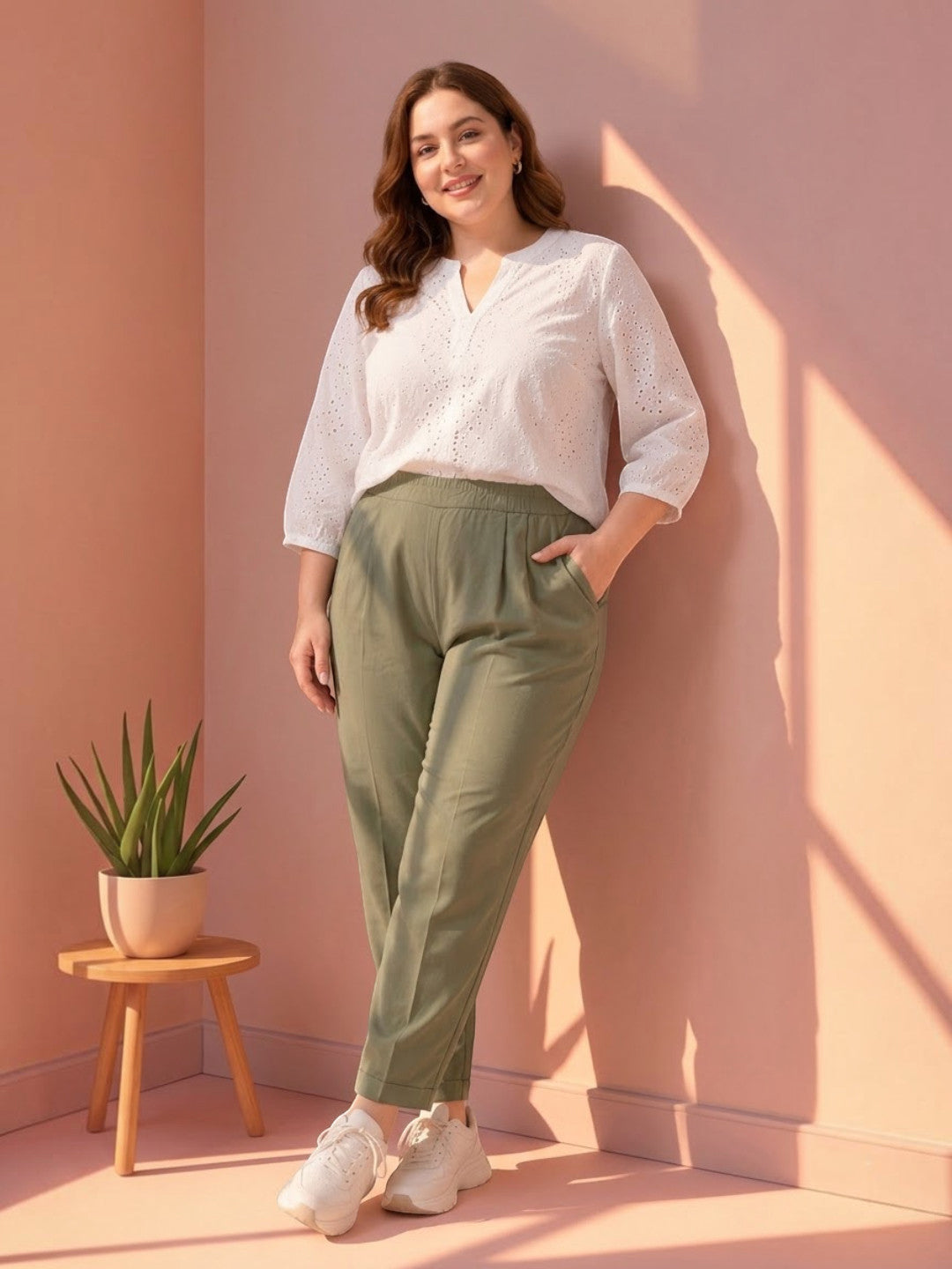 Women Plus Size Khaki Pant Oxolloxo