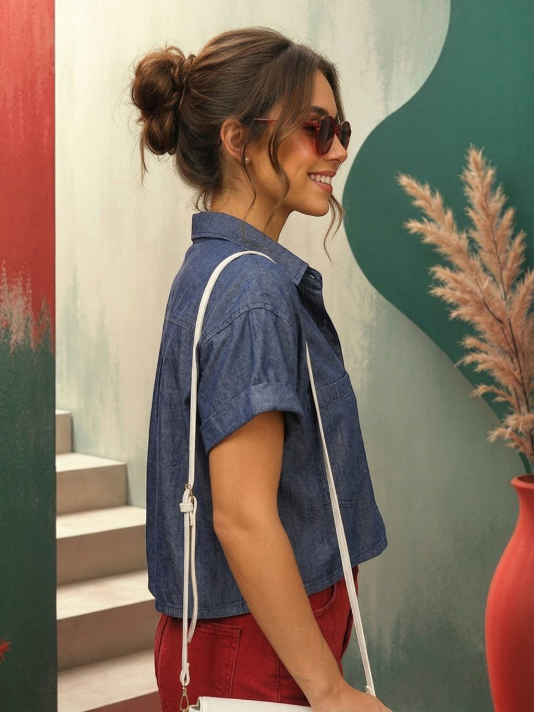 Women Blue Cotton Shirt Oxolloxo