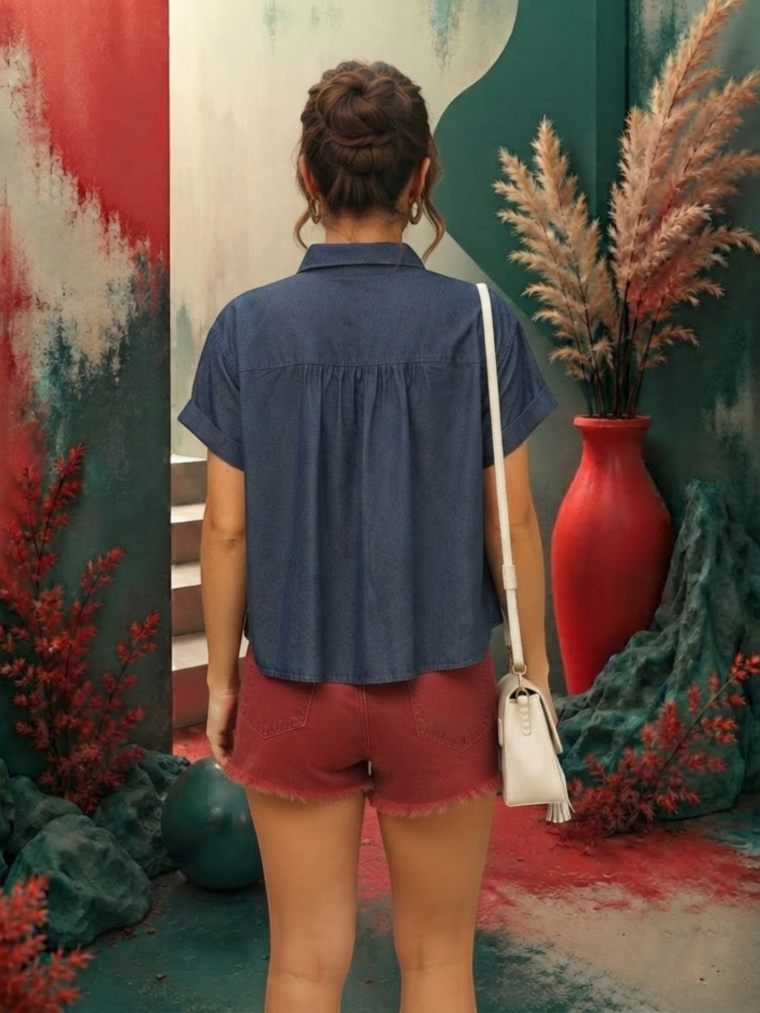 Women Blue Cotton Shirt Oxolloxo