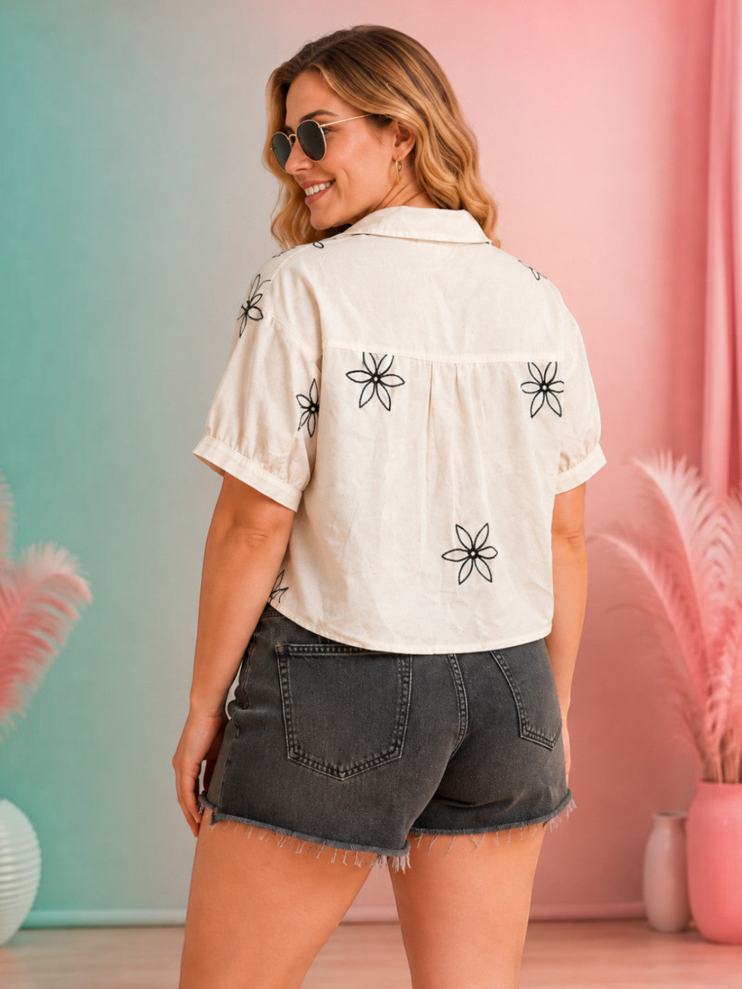 Women Off-White Embroidered Cotton Shirt Oxolloxo