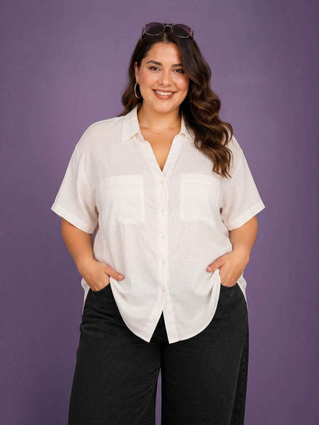 Women Plus Size Off-White Cotton Shirt Oxolloxo