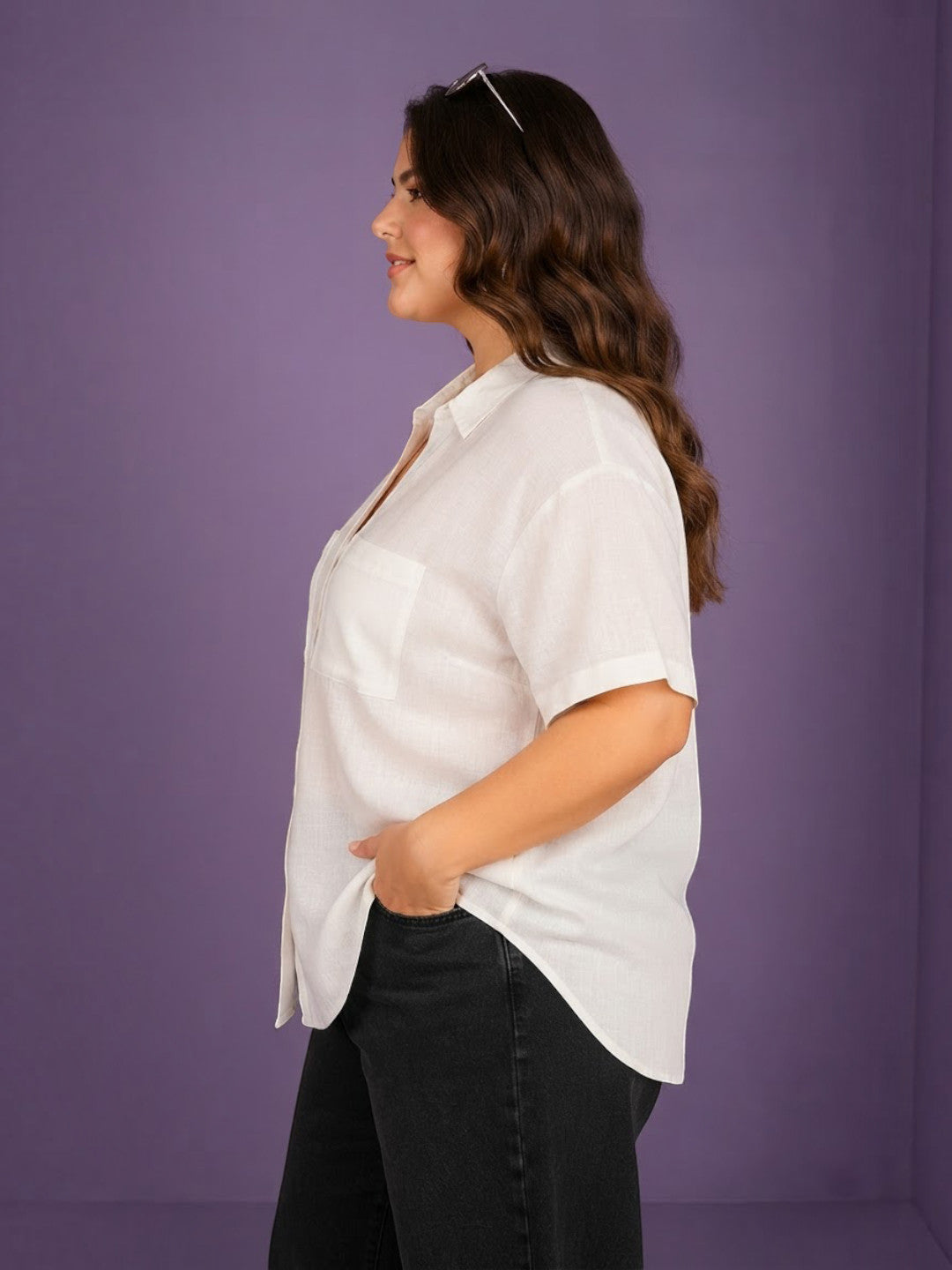 Women Plus Size Off-White Cotton Shirt Oxolloxo